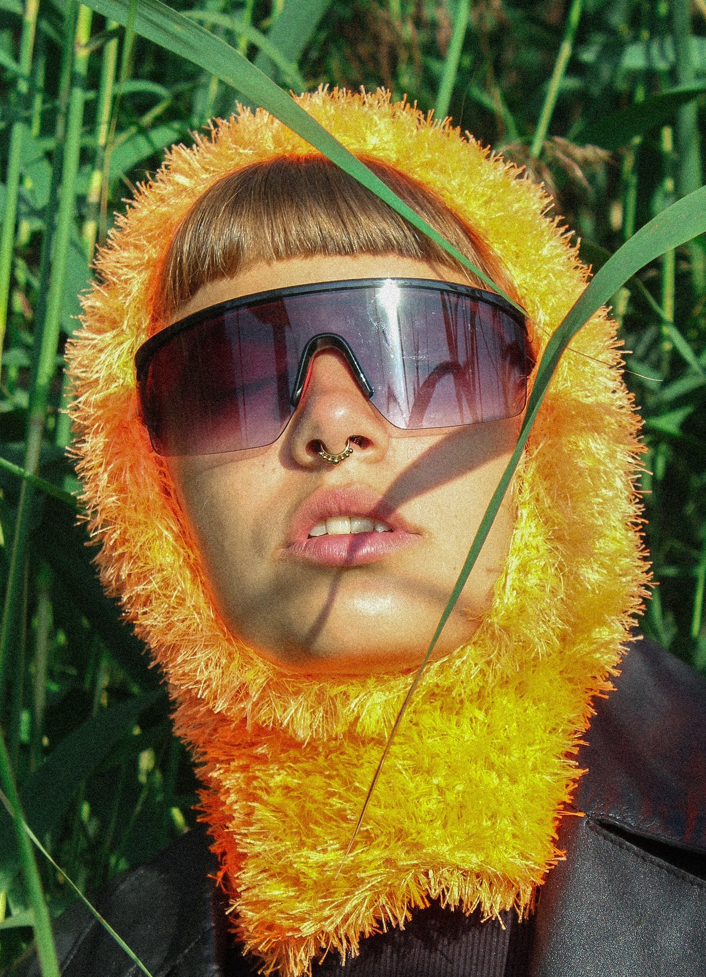 Fuzzy Yeti Faux Fur balaclava hat in mandarin orange