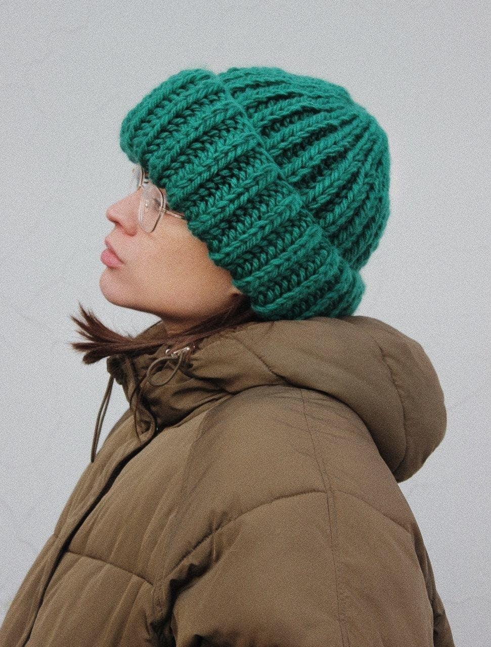 Woolen Chunky beanie hat in emerald green