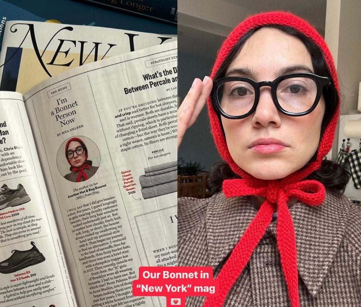 Hand - knitted Adult Bow Tie Mohair Bonnet in Purple