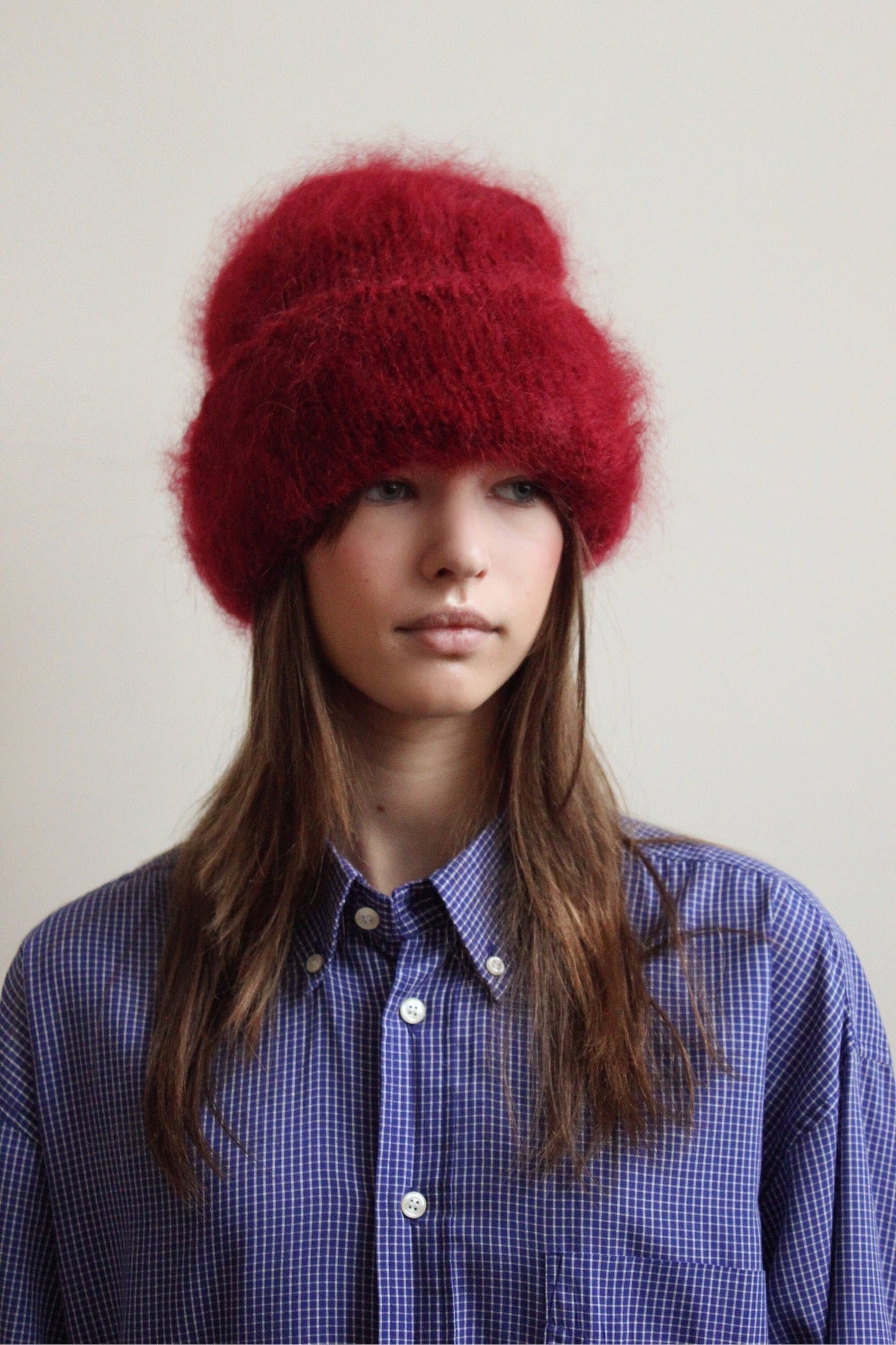 Premium Mohair Beanie Hat in Burgundy