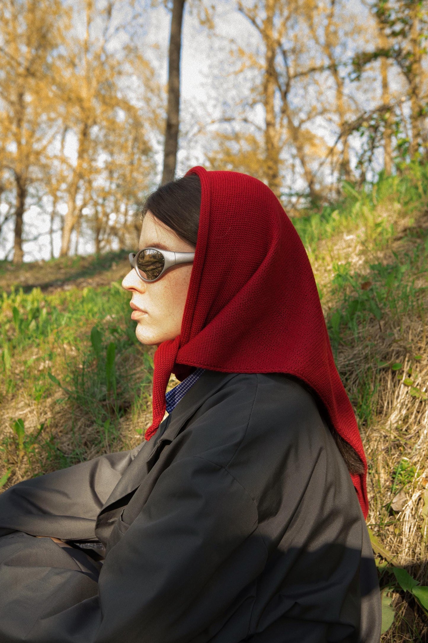 Hand - knitted Headscarf in Red