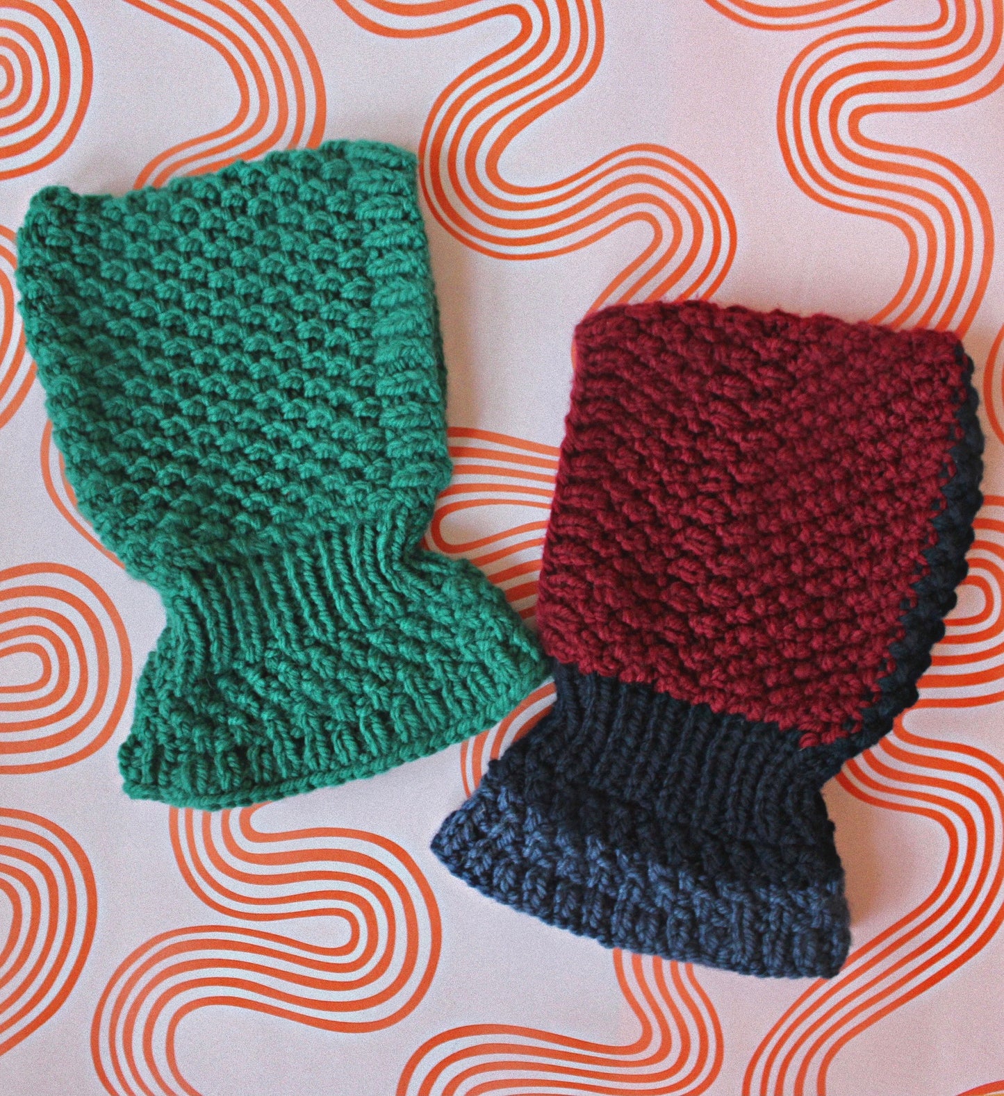 Chunky Woolen Balaclava in Burgundy & Navy