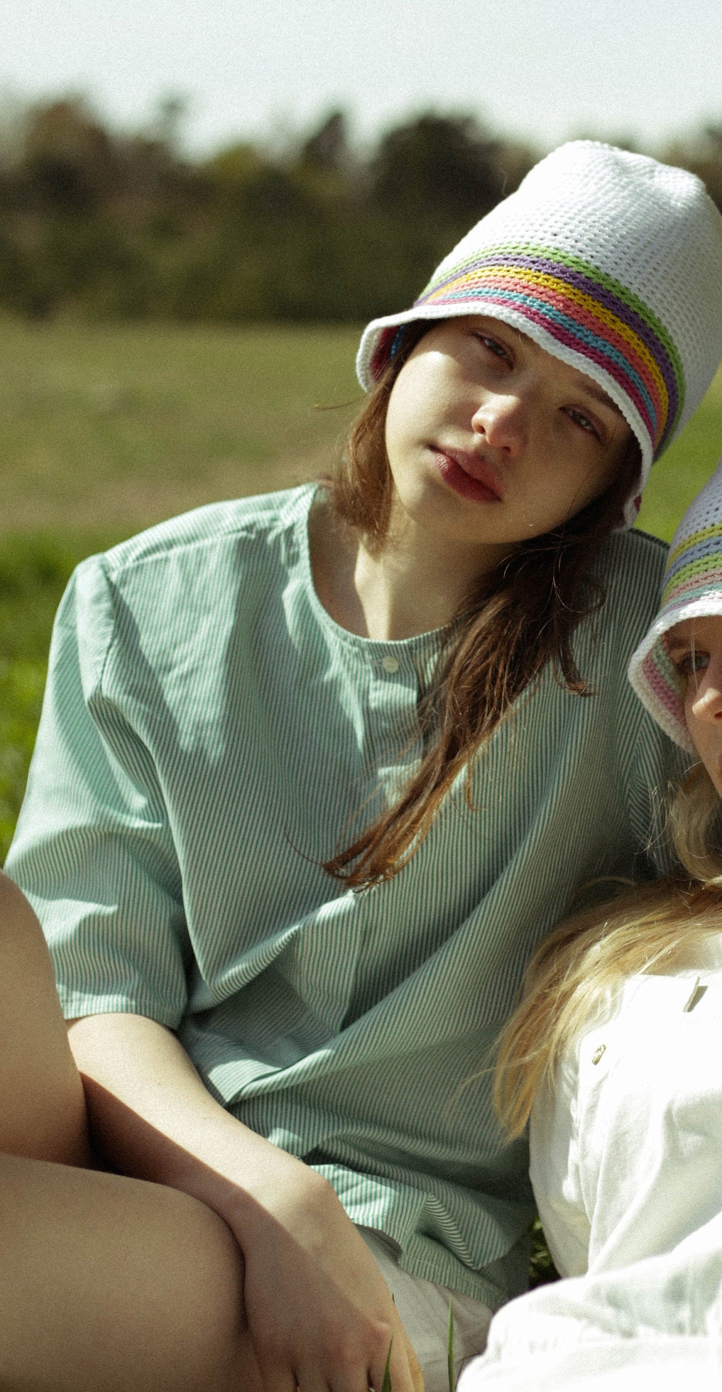 Hand-knitted crochet multi colored bucket hat