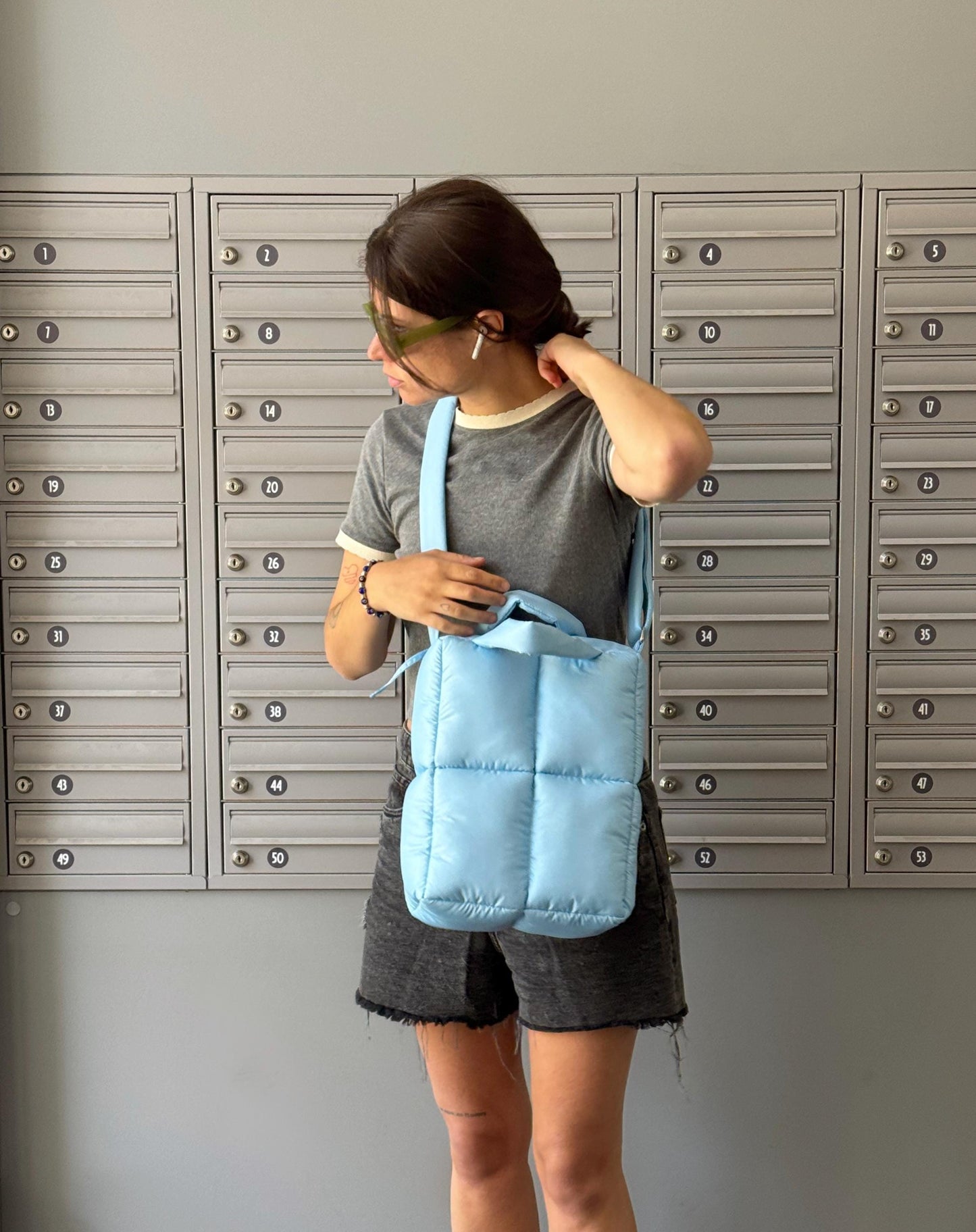 Pillow Puffer Laptop Bag in Baby Blue