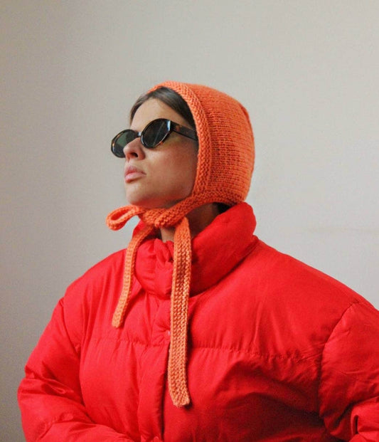 Hand-knitted Adult Bow Tie Bonnet Woolen hat in Orange