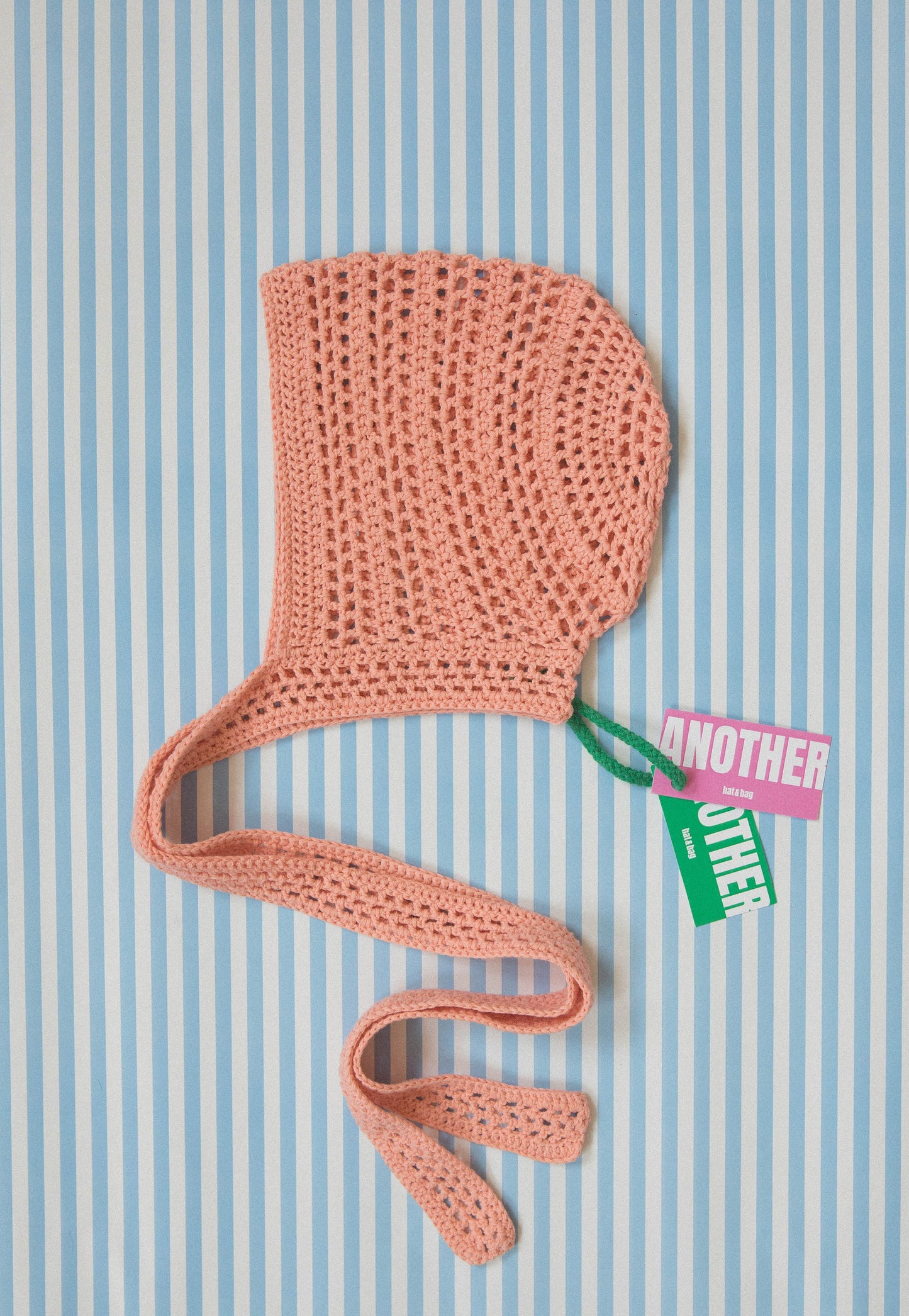 Adult Cotton Mesh Crochet Bow Tie Bonnet in Peach Fuzz