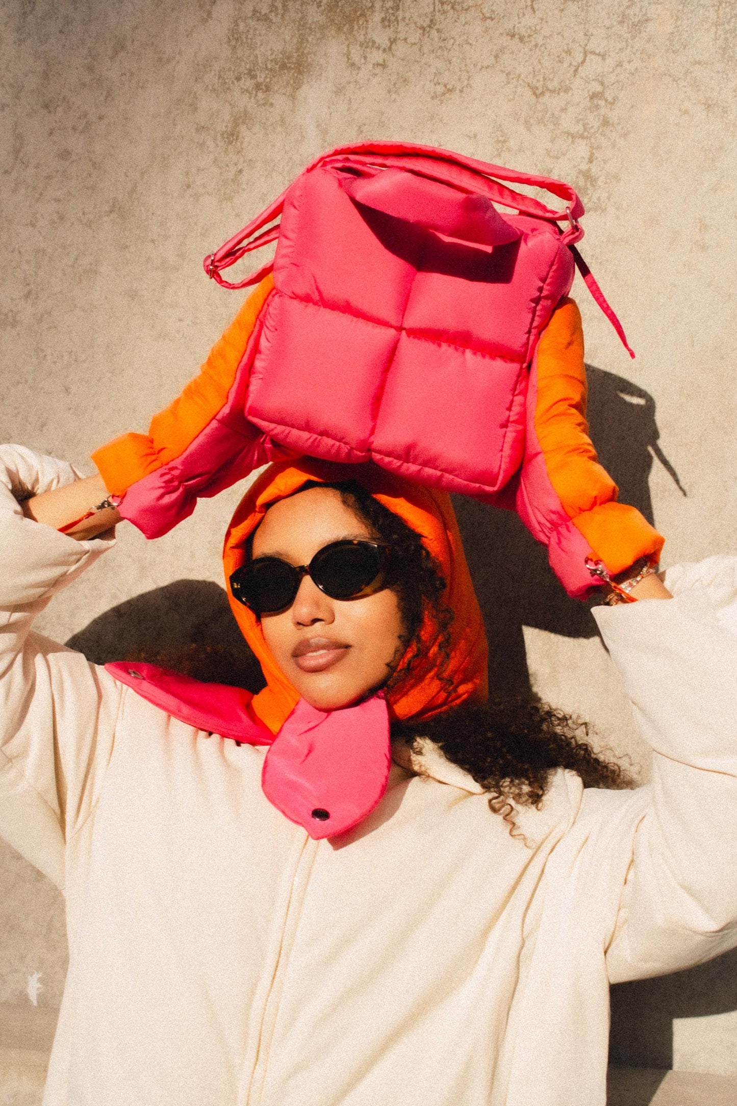 Pillow Headscarf - Balaclava in Orange & Hot Pink