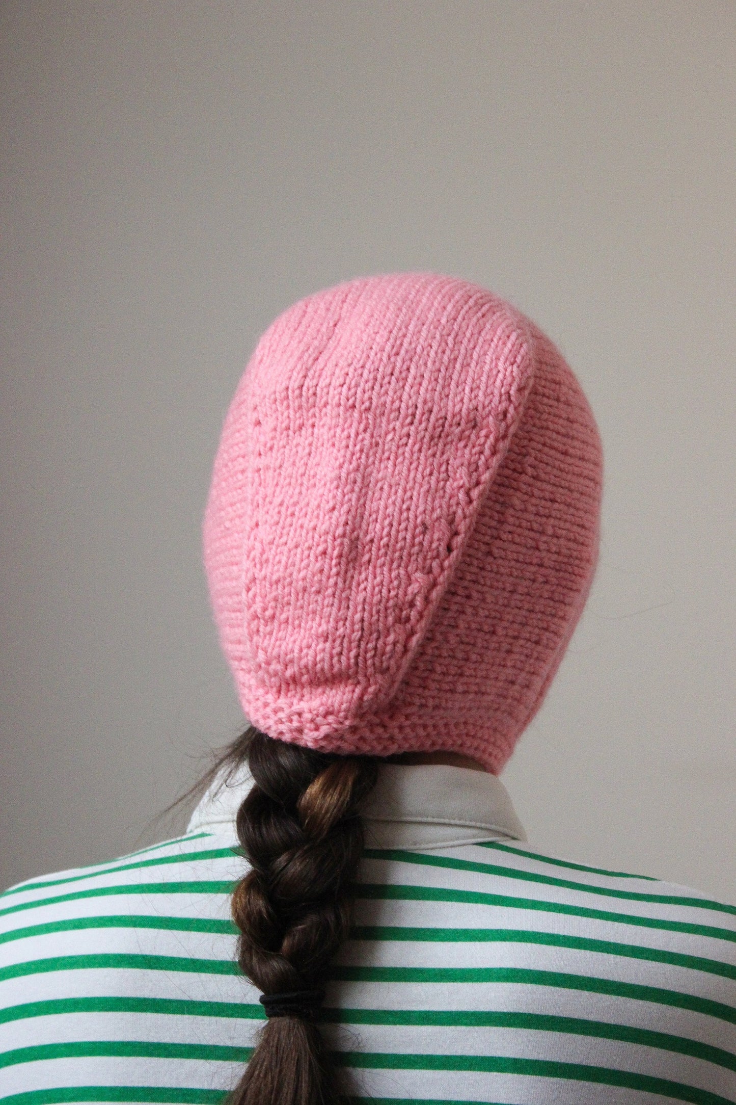 Hand-knitted Adult Bow Tie Bonnet hat in pink