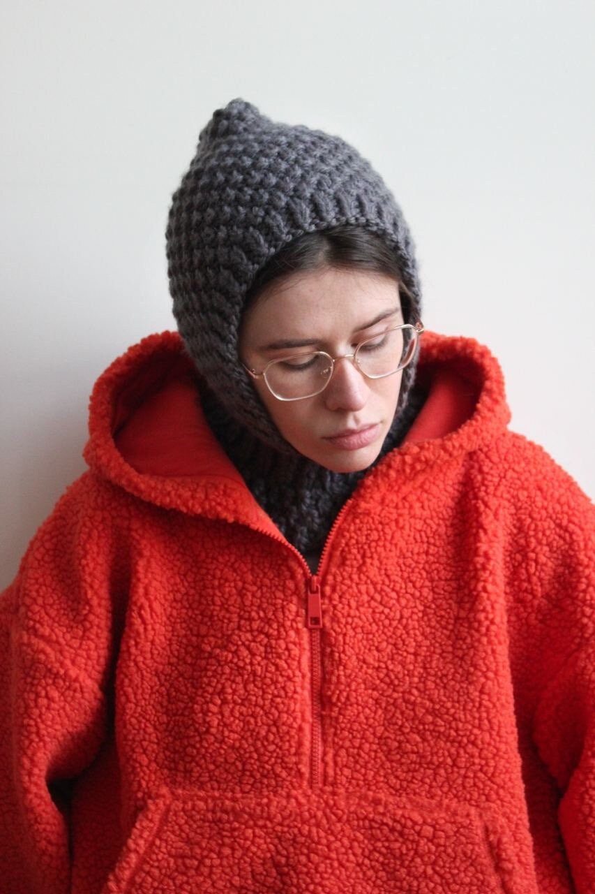 Balaclava Woolen Chunky hat in graphite gray ,mango socky balaclava knit beanie,knit helmet,knit hat,crochet balaclava, knitted hood