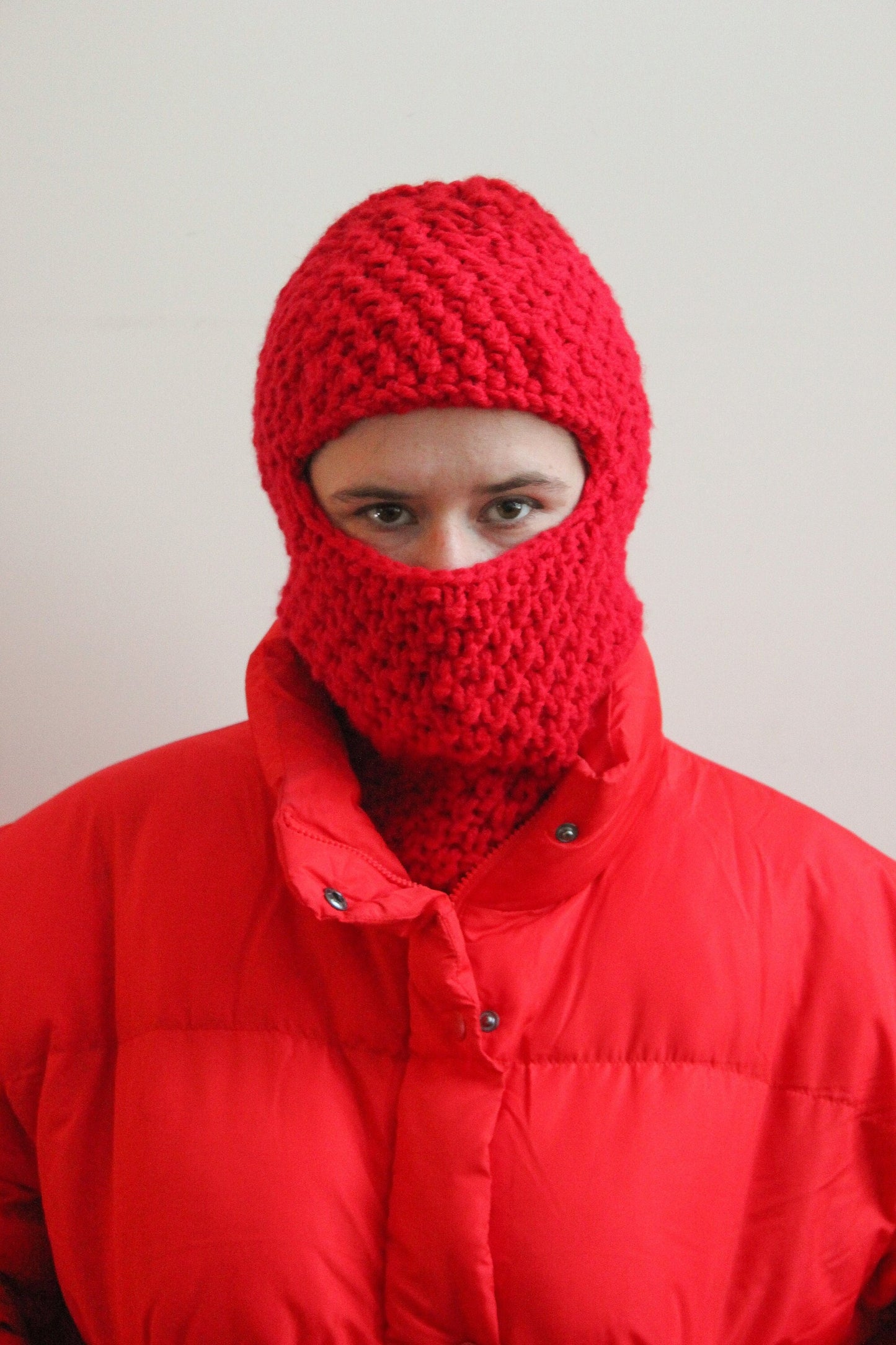 Hand knitted Chunky balaclava ski mask in scarlet red
