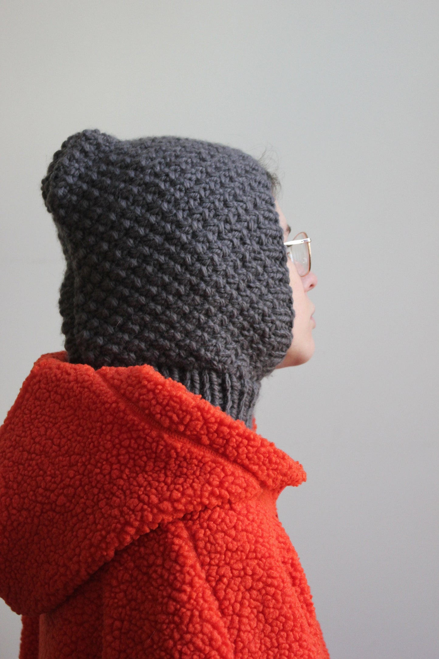 Balaclava Woolen Chunky hat in graphite gray ,mango socky balaclava knit beanie,knit helmet,knit hat,crochet balaclava, knitted hood