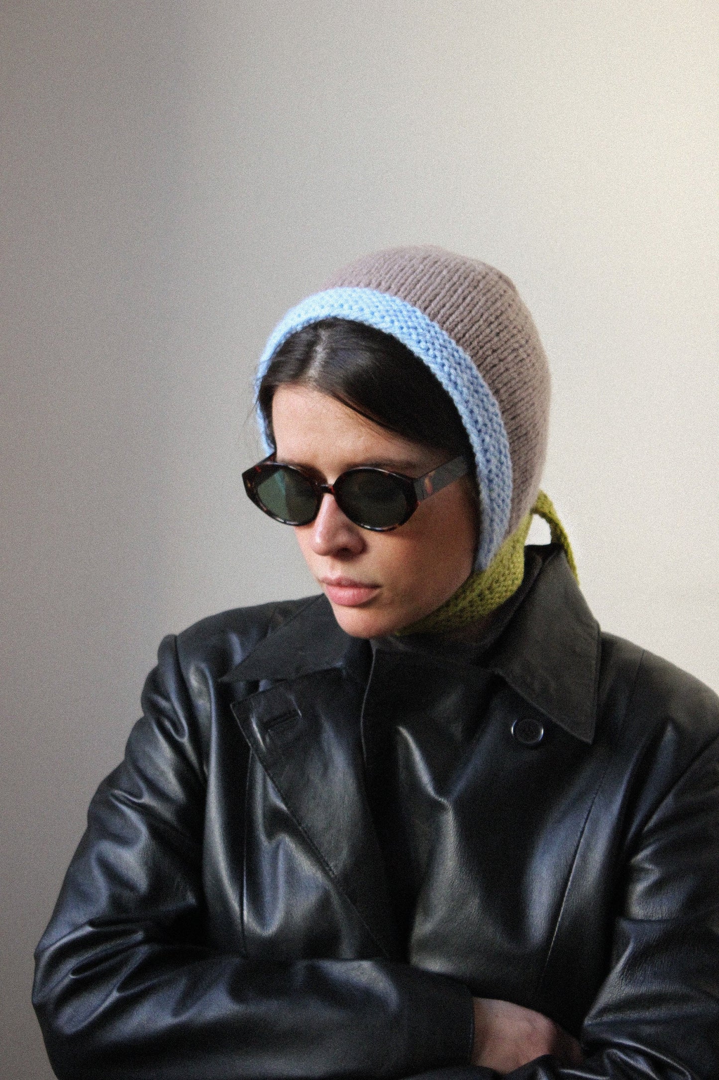 Hand - Knitted Multi Pastele Chunky Bow Tie Bonnet Hat