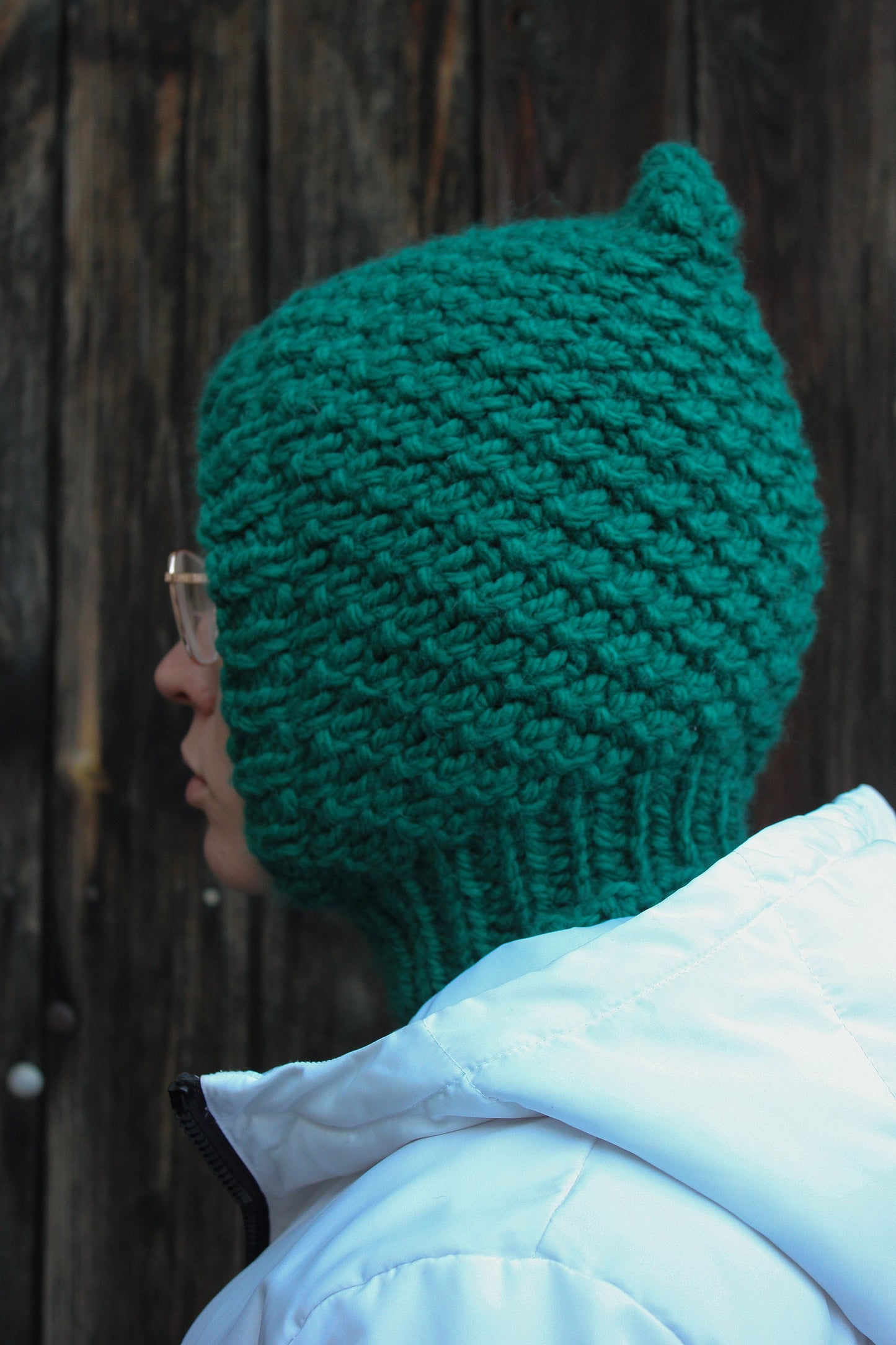 Balaclava Woolen hat in emerald green,mango socky balaclava knit beanie,knit helmet,knit hat,crochet balaclava, knitted hood