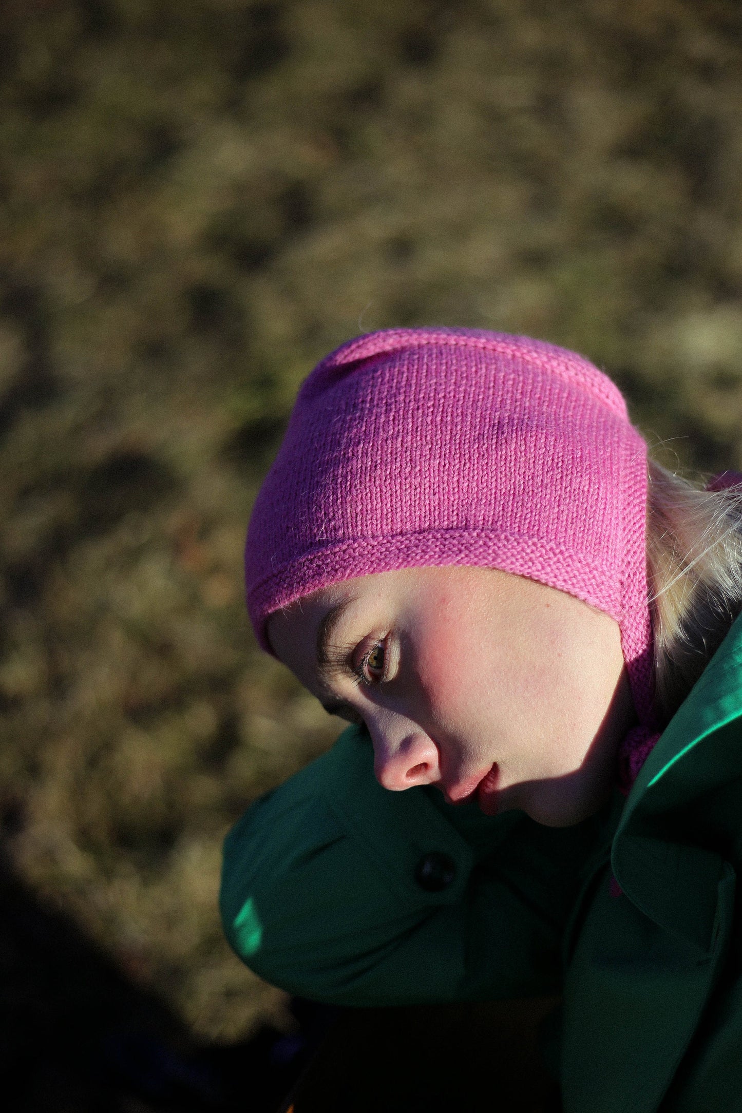 Hand-knitted Adult Bow Tie Bonnet hat in pink