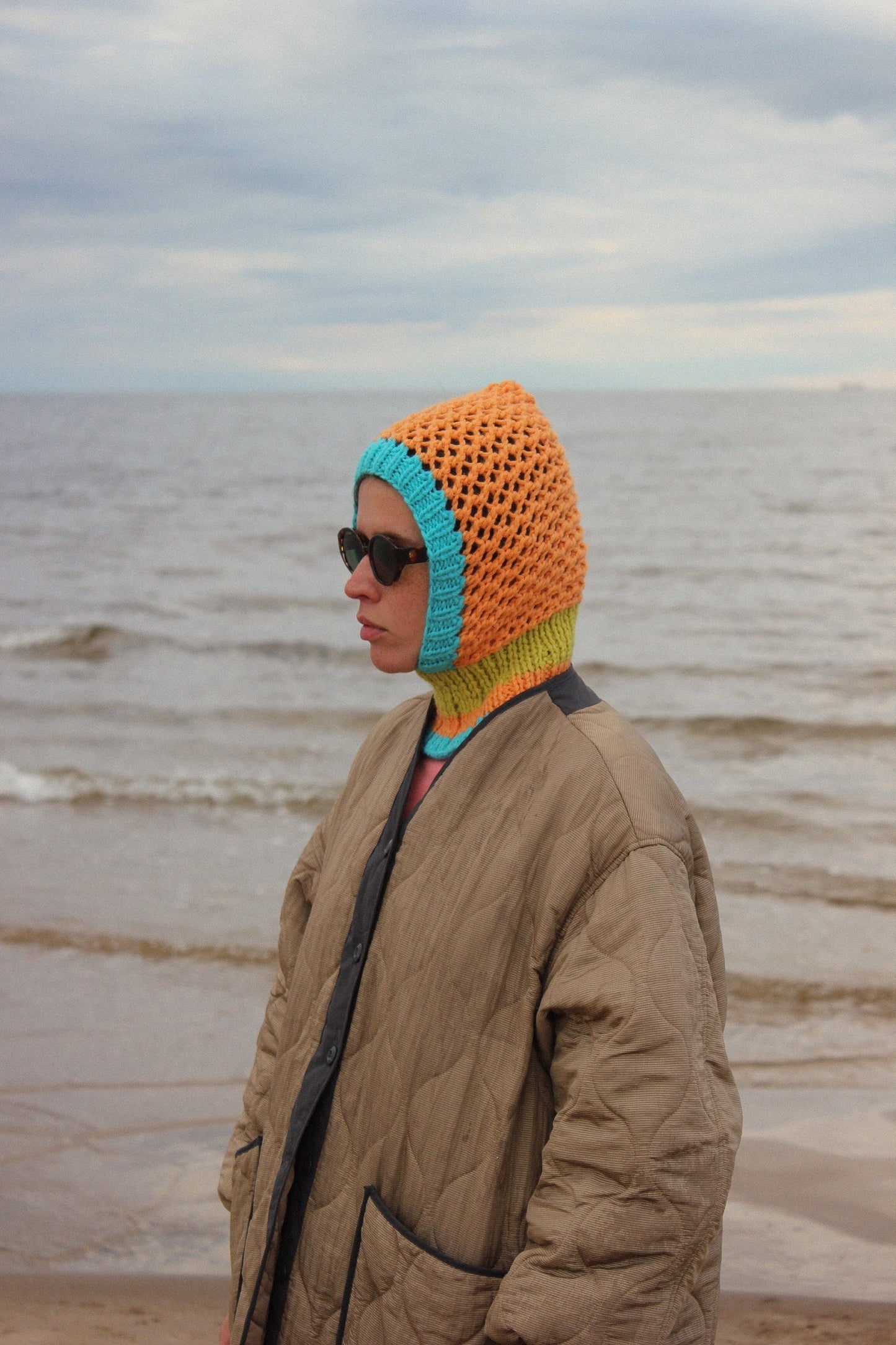 Multicoloured Demi - season Papaya balaclava hat,mango socky balaclava knit beanie,knit helmet,knit hat,crochet balaclava