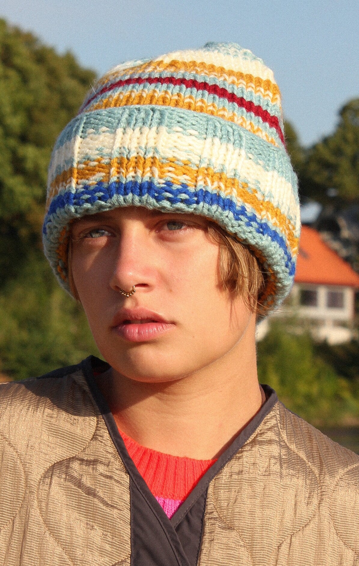 Multicolored winter beanie hat