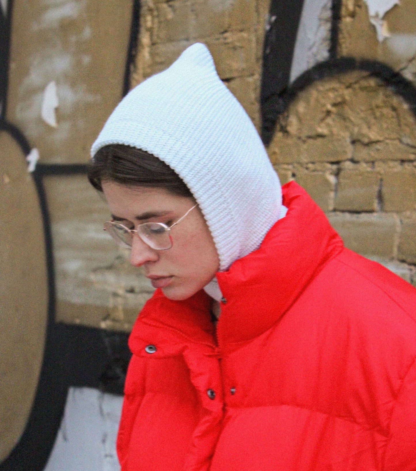 Woolen merino wool balaclava hat in white.Double layer balaclava hat with merino wool lining,knit beanie,knit balaclava,knit hat