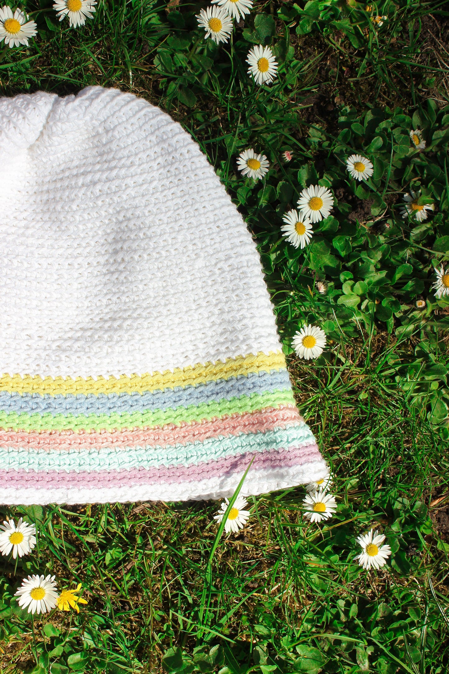 Hand-knitted crochet light multi colored bucket hat