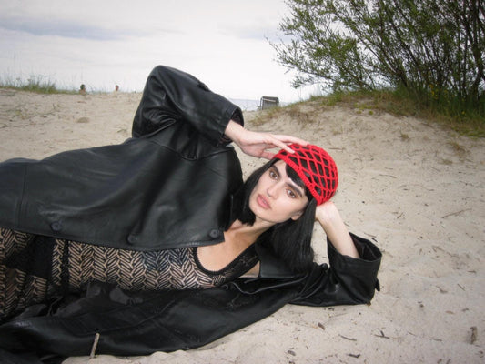 Crochet Premium Cotton Big Mesh Knitted Hat in Red , skull hat,retro hat,crochet hat,summer hat,crochet beanie