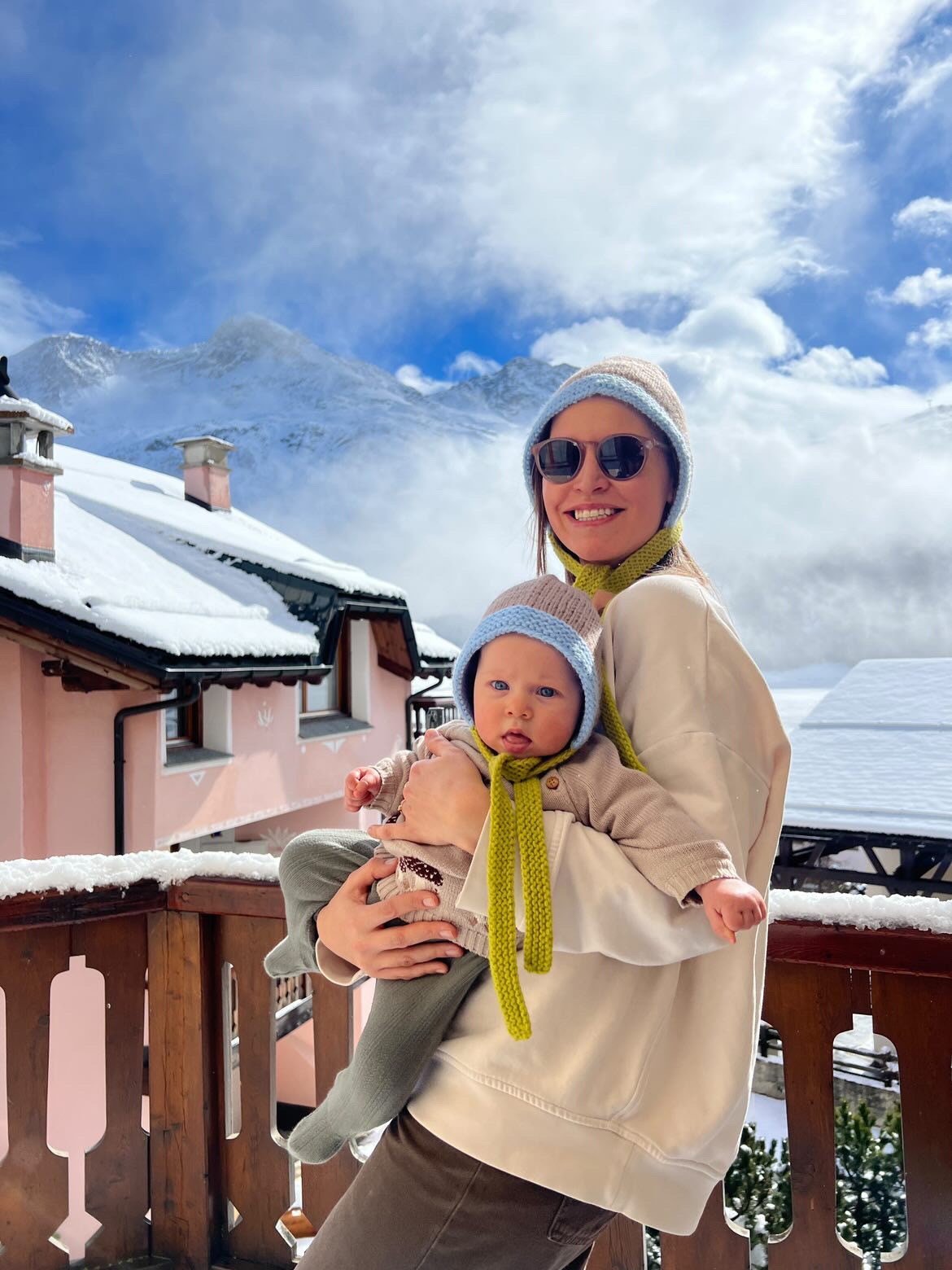 Mom + Baby Hand - Knitted Chunky Bonnet Combo Matching Set