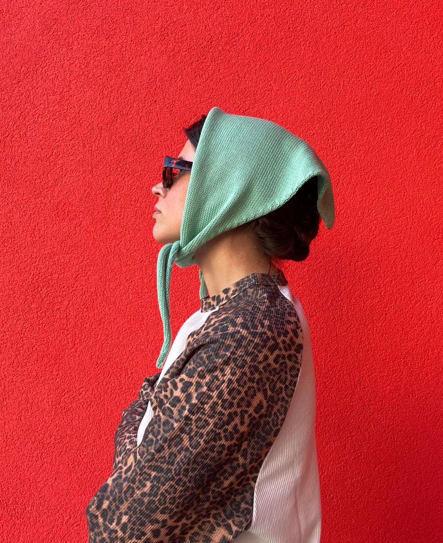 Hand - knitted Spring Headscarf in Pistachio Green