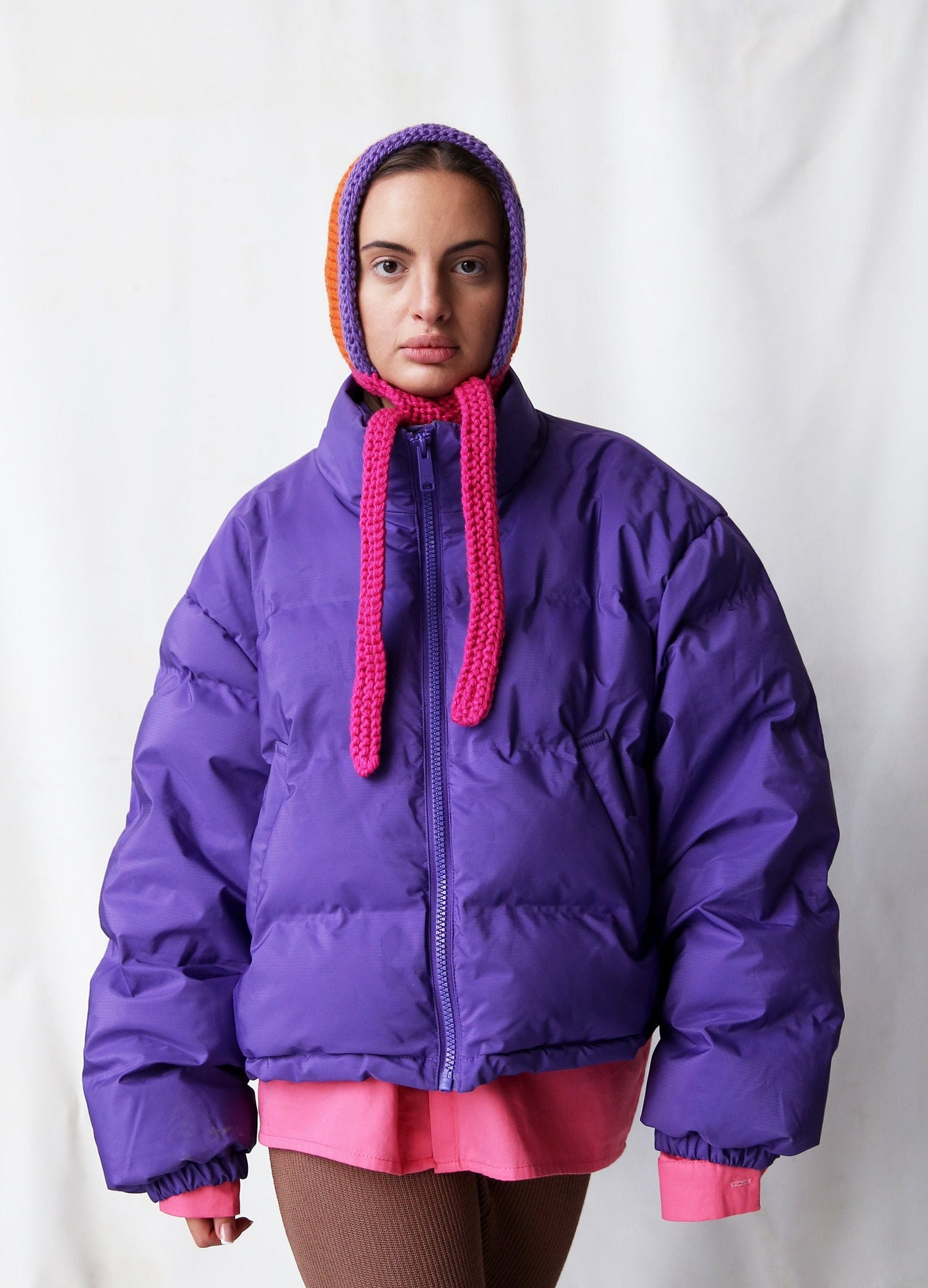 Multicolored Hand-knitted Adult Bow Tie Chunky Bonnet hat