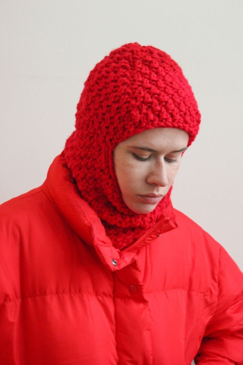 Hand knitted Chunky balaclava ski mask in scarlet red