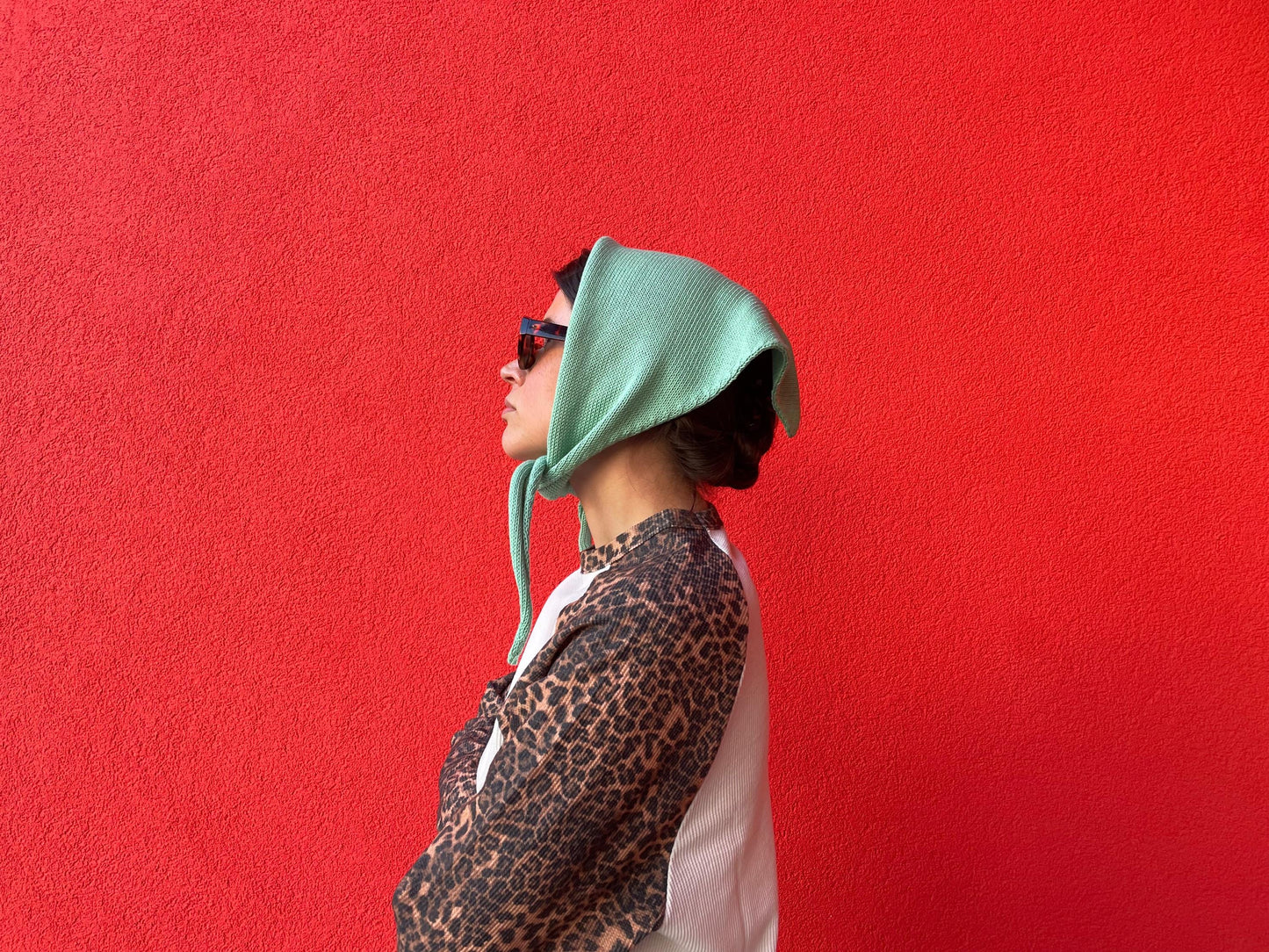 Hand - knitted Spring Headscarf in Pistachio Green