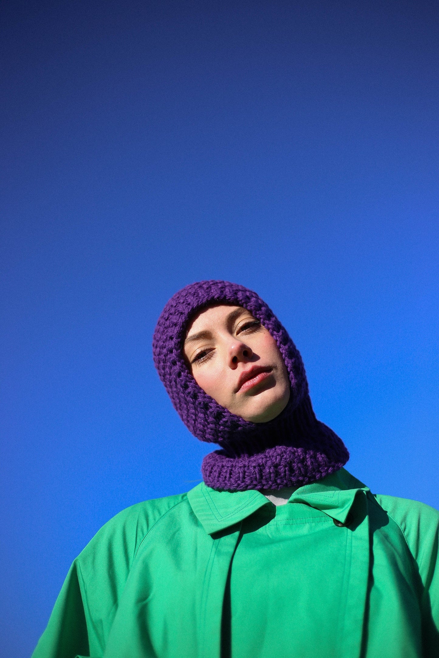 Hand-knitted Chunky balaclava in purple