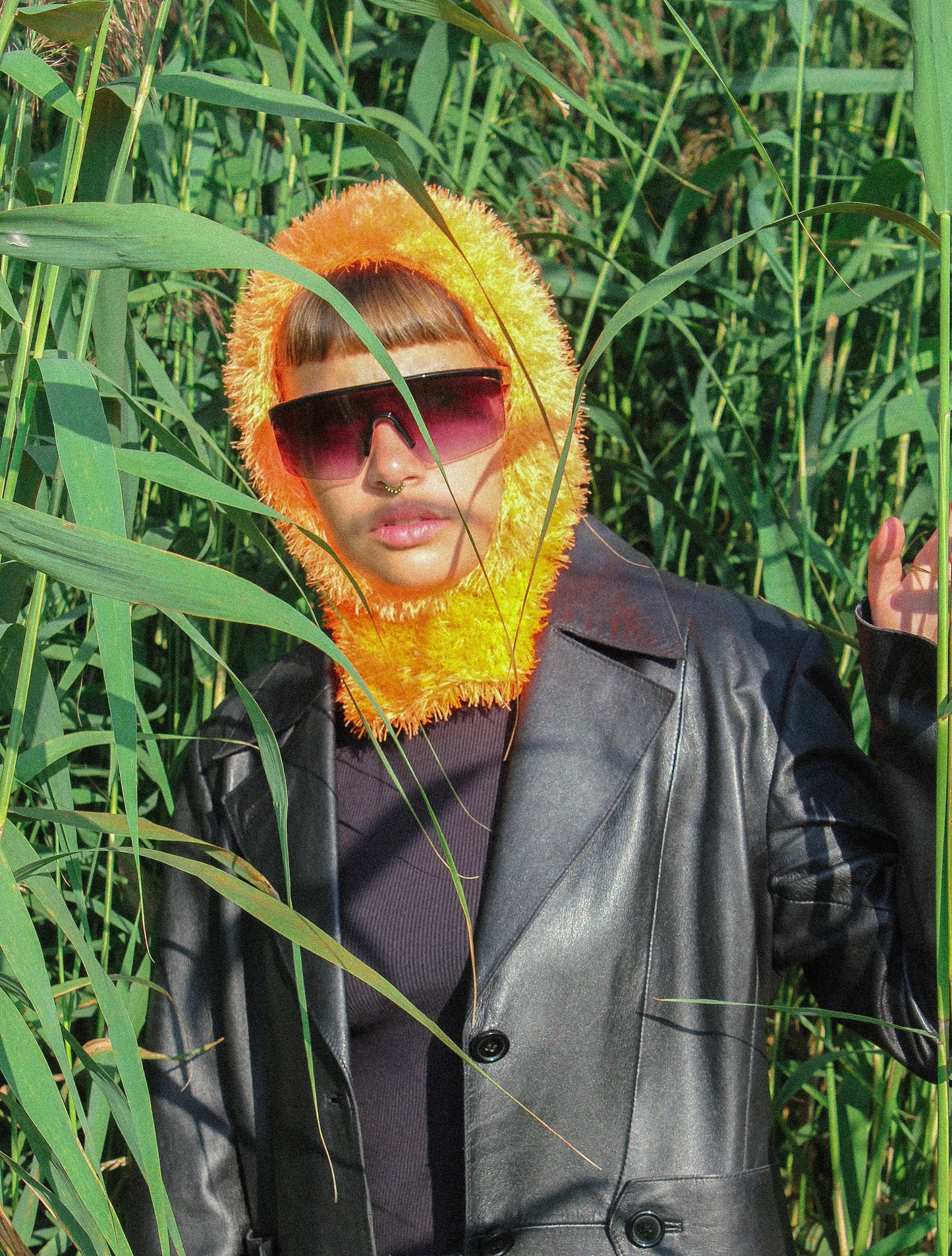 Fuzzy Yeti Faux Fur balaclava hat in mandarin orange