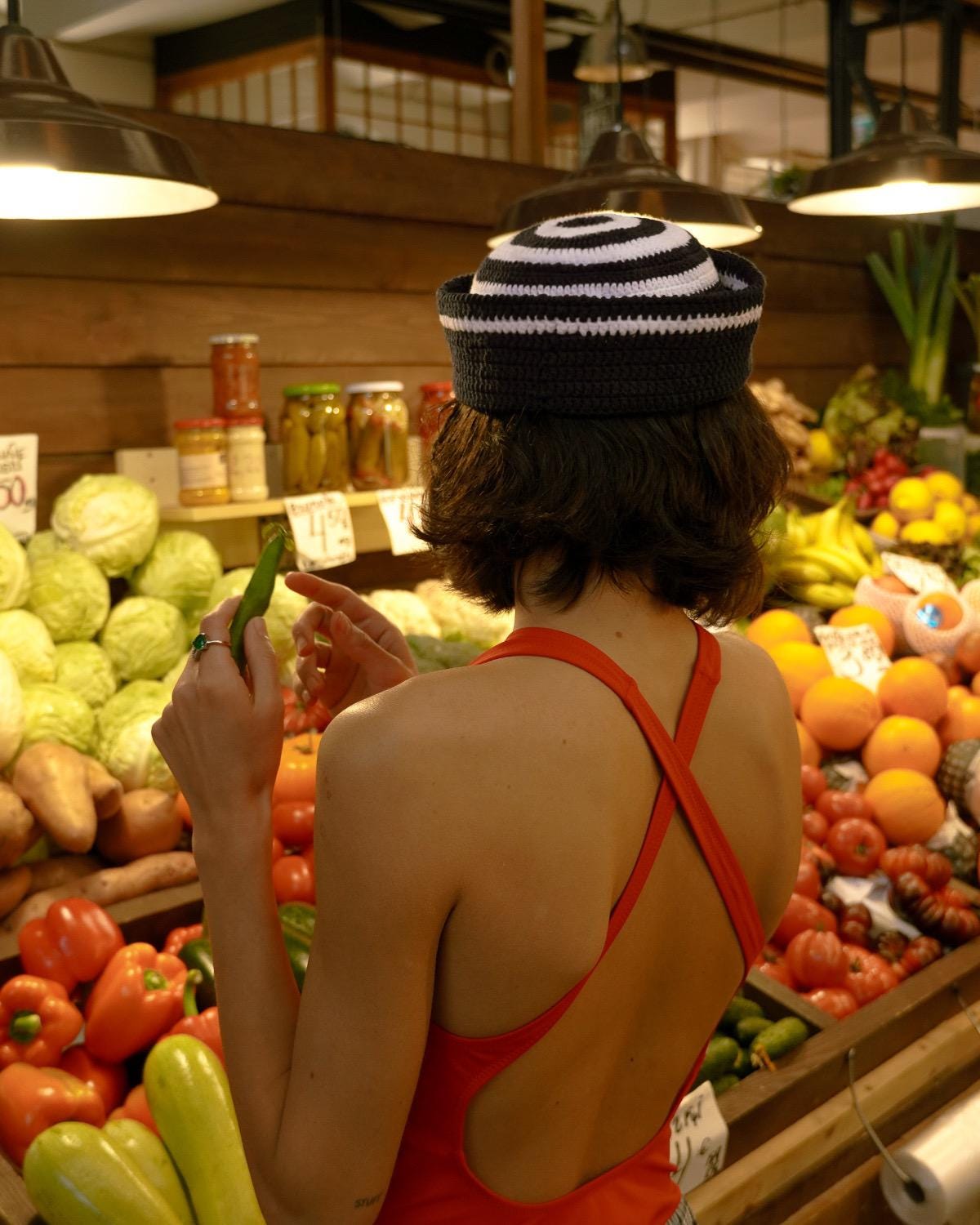 Crochet Premium Cotton Striped Marin Hat in Navy & White