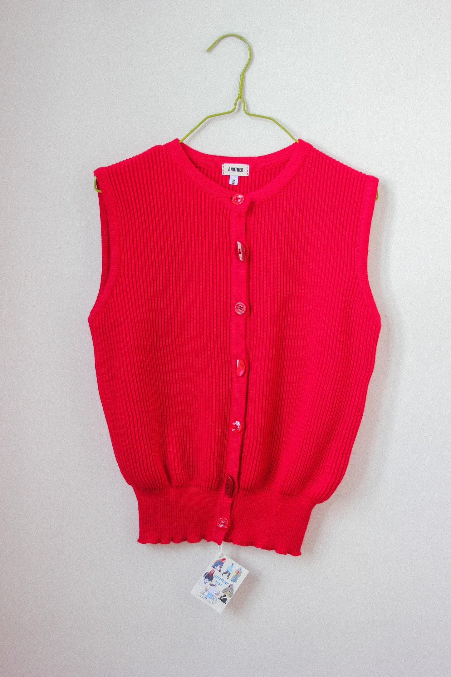 Knitted Premium Cotton Vest with random buttons in Red