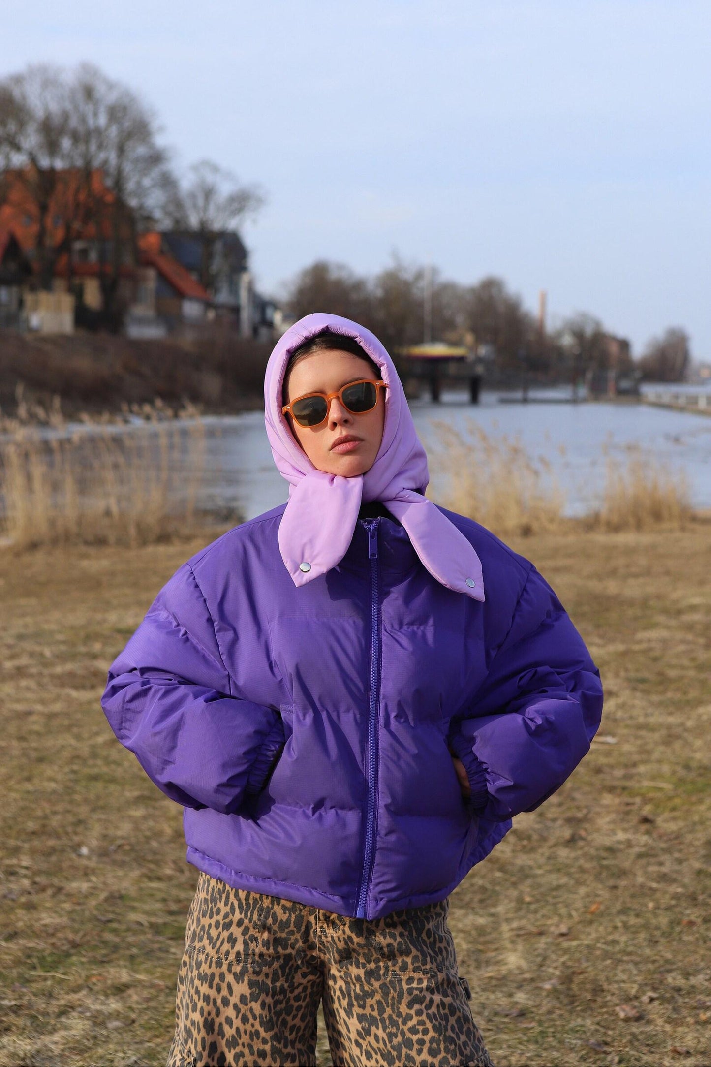 Pillow Puffer Headscarf - Balaclava in Lilac