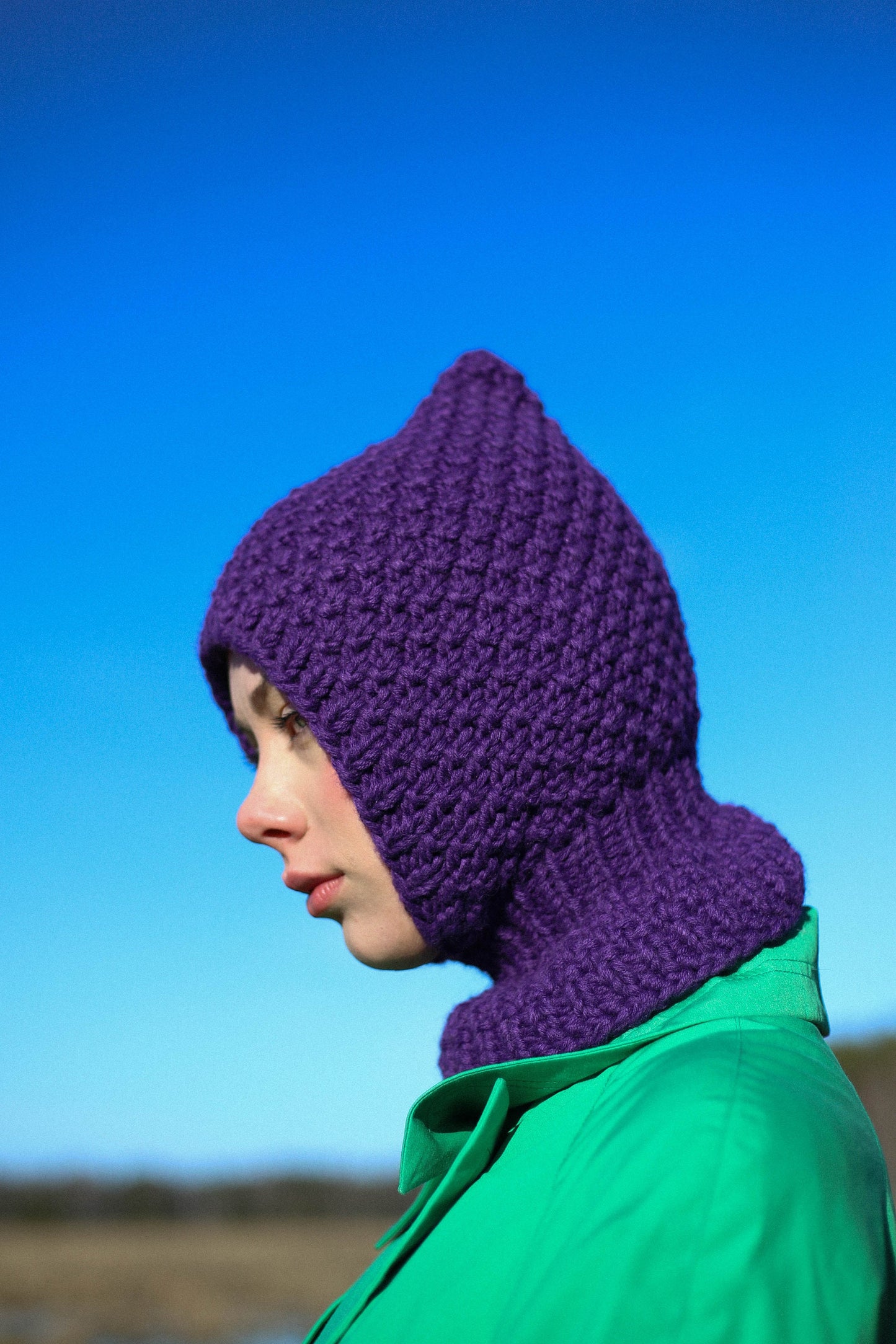 Hand-knitted Chunky balaclava in purple