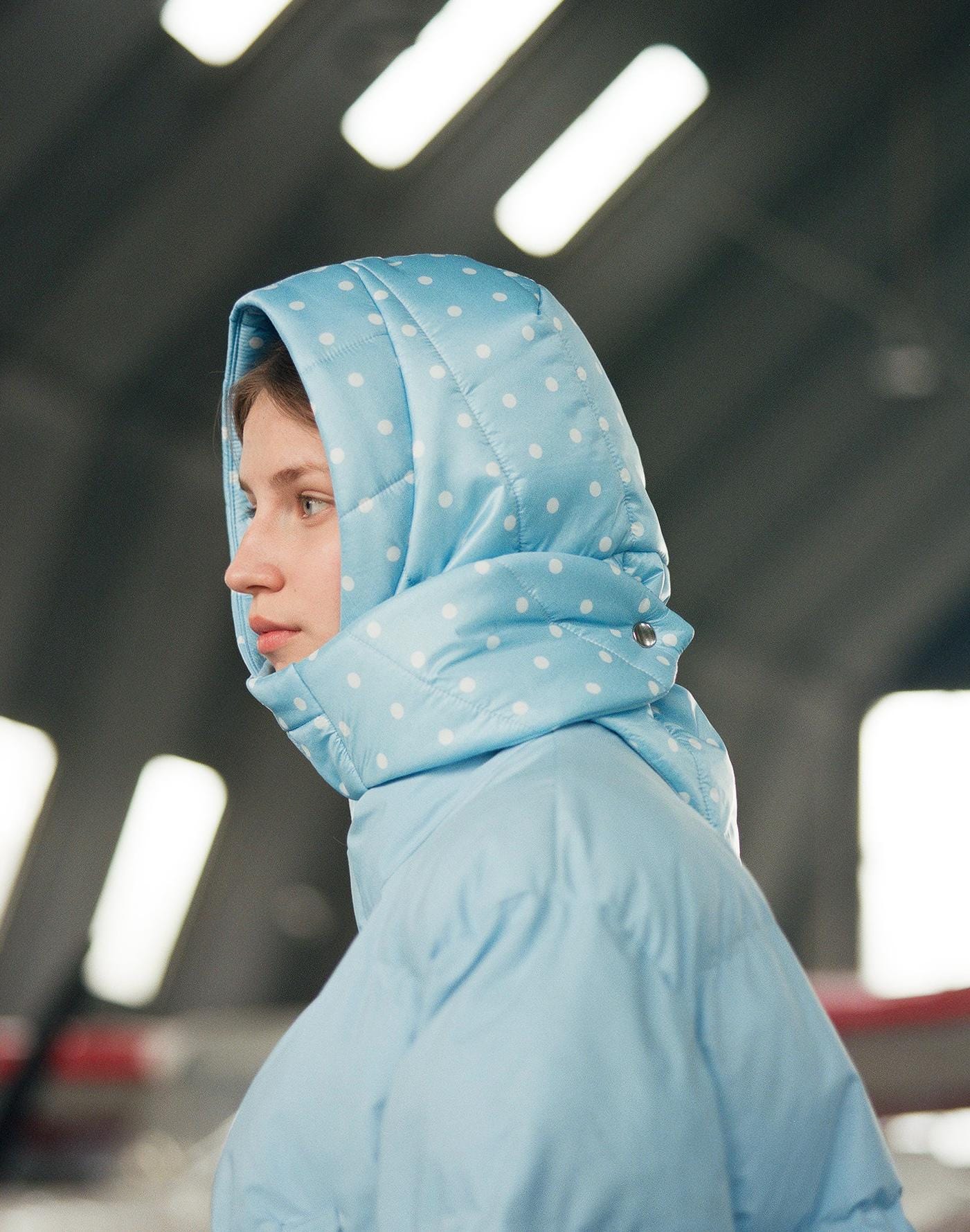 Pillow Headscarf - Balaclava in Baby Blue & Polka Dots