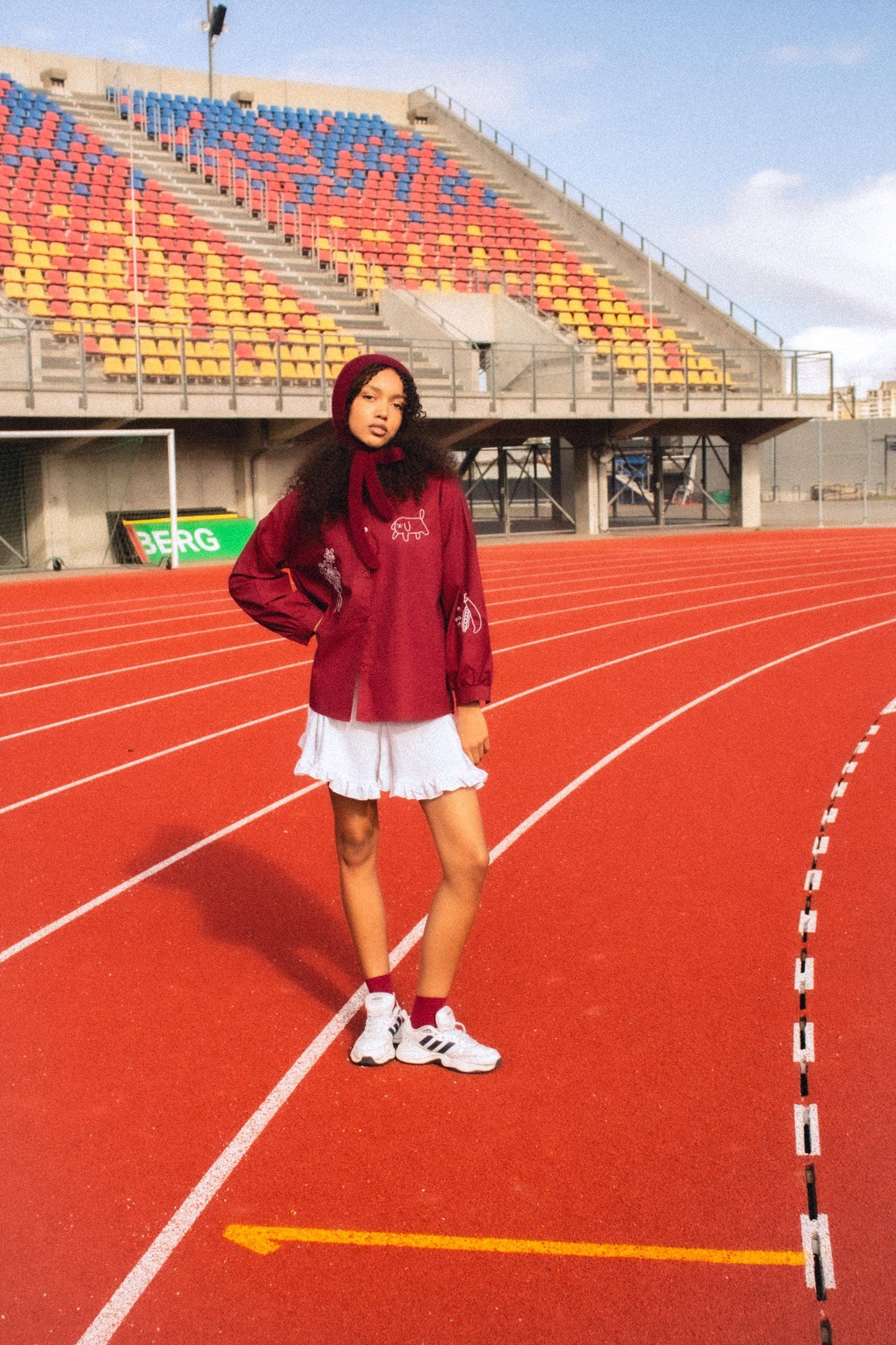 Hand - knitted Adult Bow Tie Mohair Bonnet in Burgundy