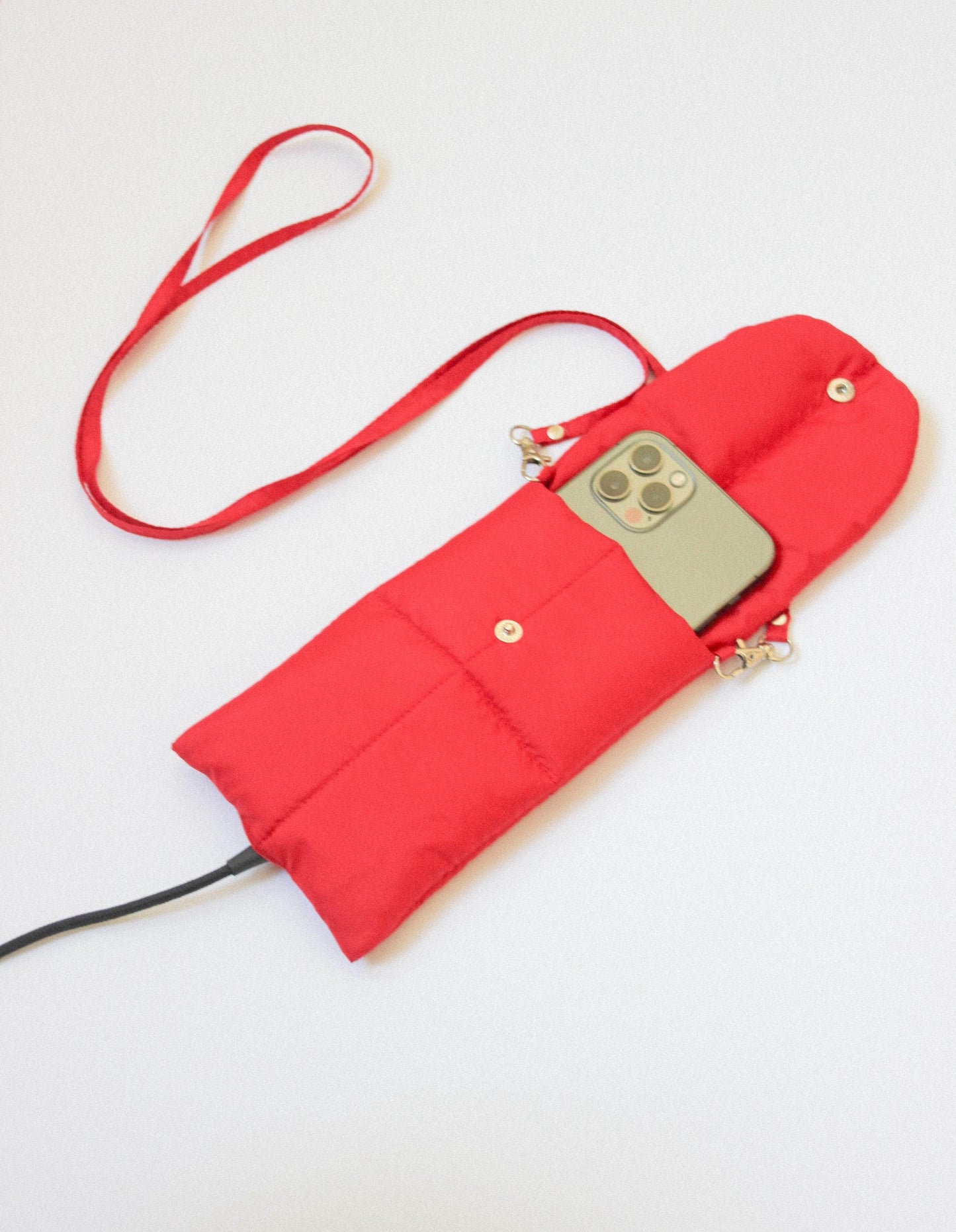 Pillow Puffer Phone pouch in Red, Puffy Crossbody Phone Bag,Waterproof Padded Case with Strap,Hands-Free Pouch,Travel Gift for Her