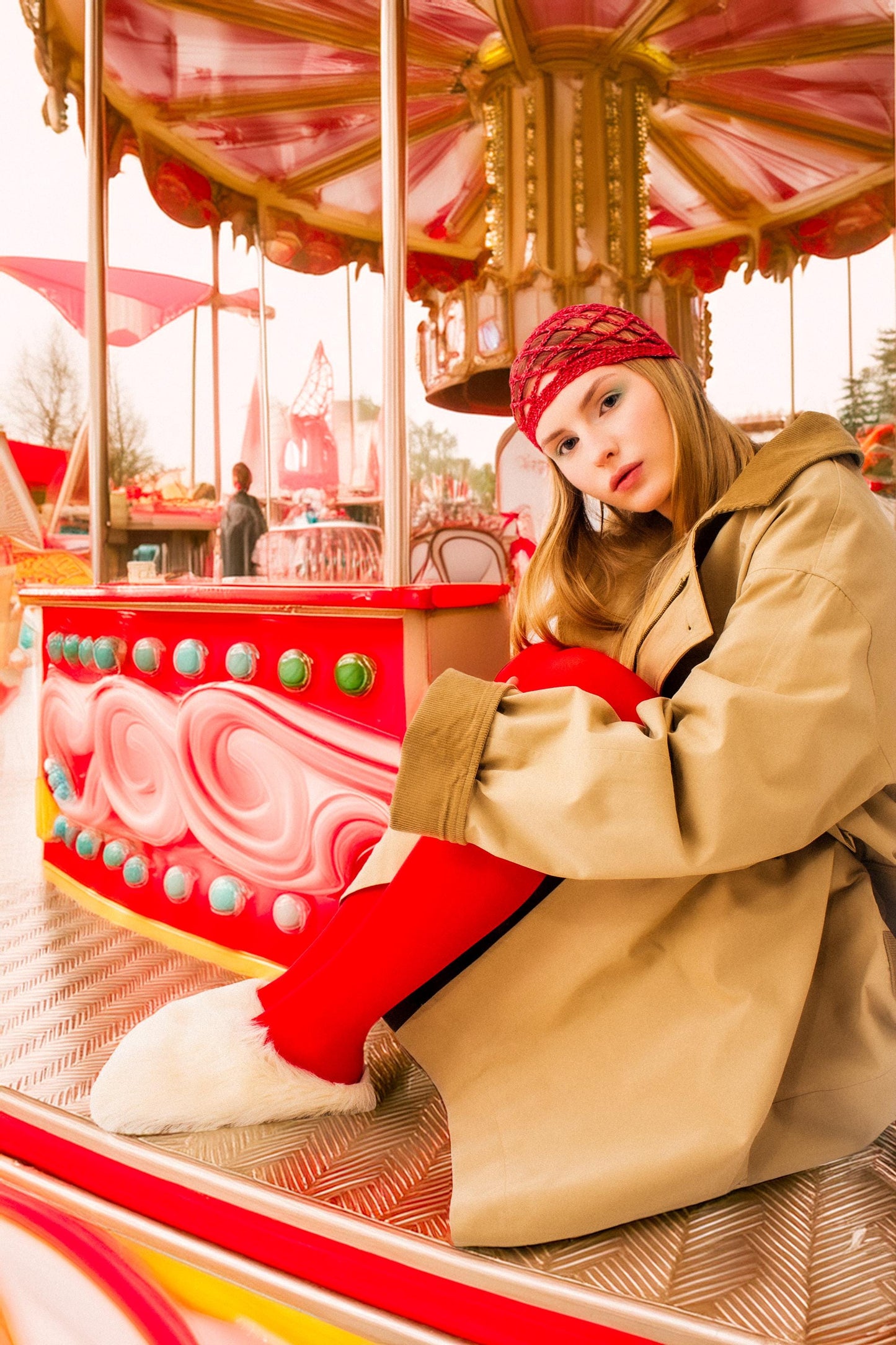 Premium Cotton Big Mesh Crochet Hat in Melange Red