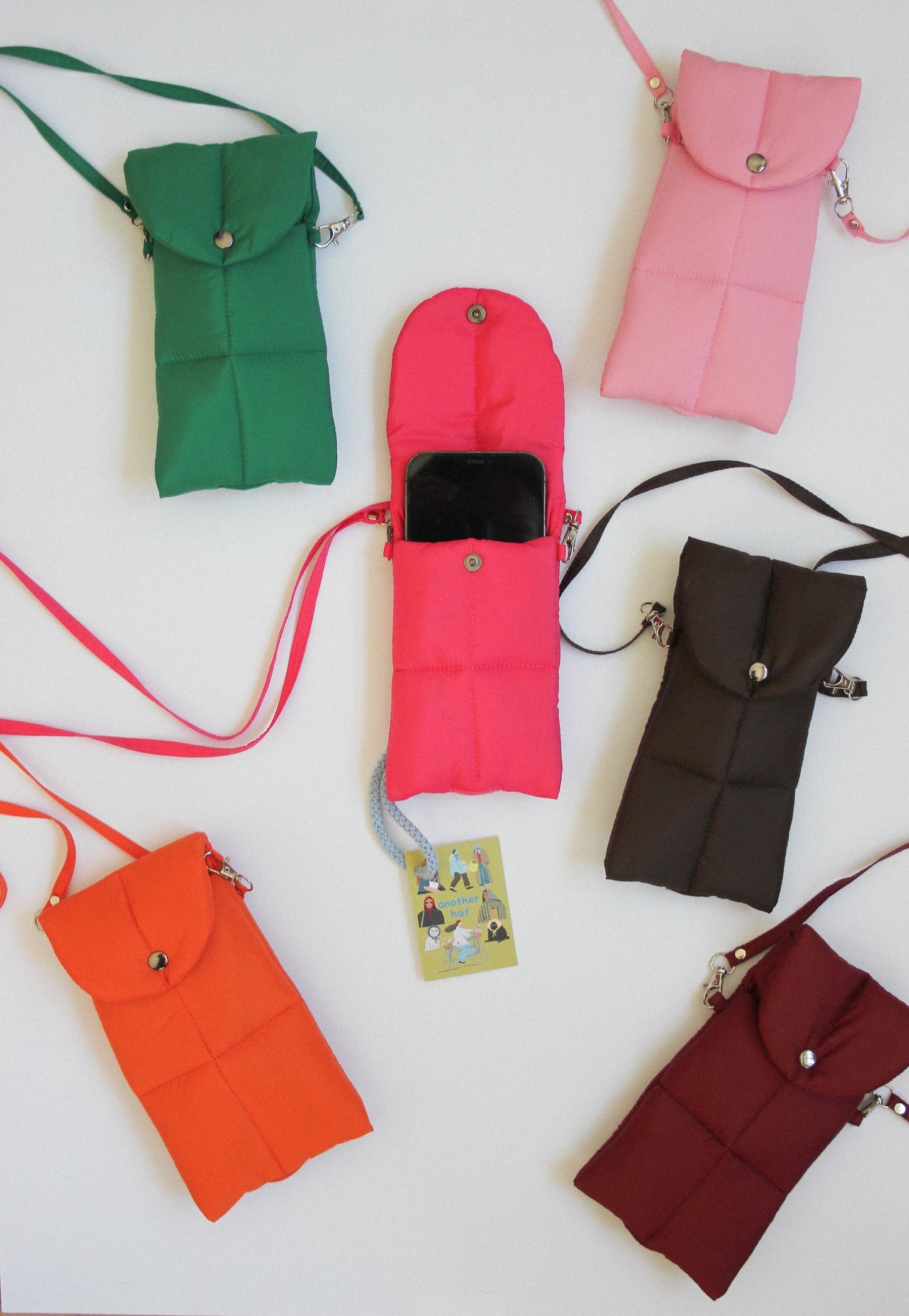 Pillow Puffer Phone pouch in Orange, Puffy Crossbody Phone Bag,Waterproof Padded Case with Strap,Hands-Free Pouch,Travel Gift for Her