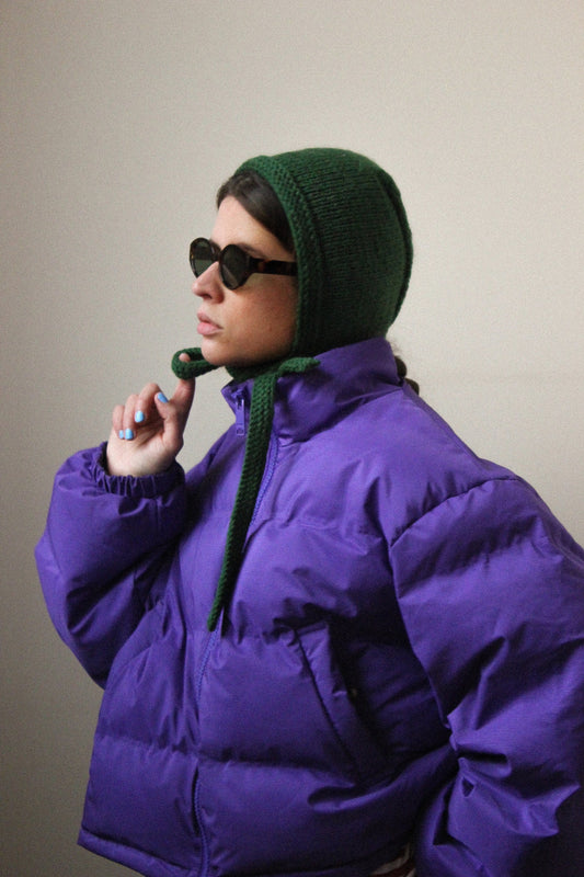 Hand-knitted Adult Bow Tie Bonnet hat in Green