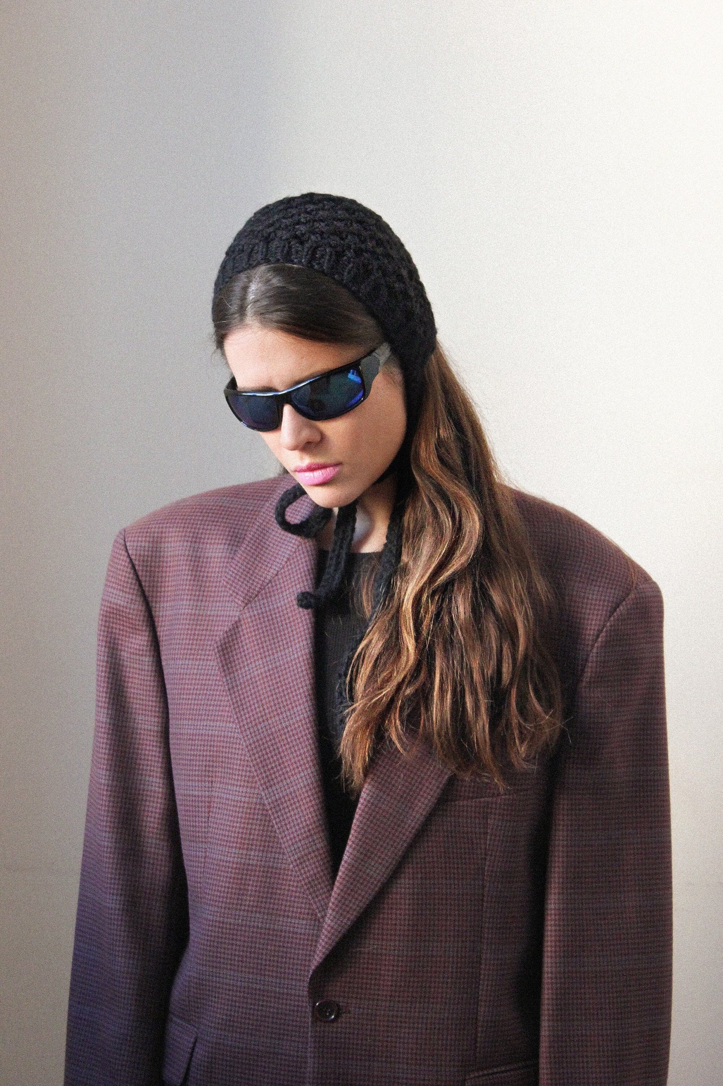 Hand - knitted Mesh Bonnet Headband in Black