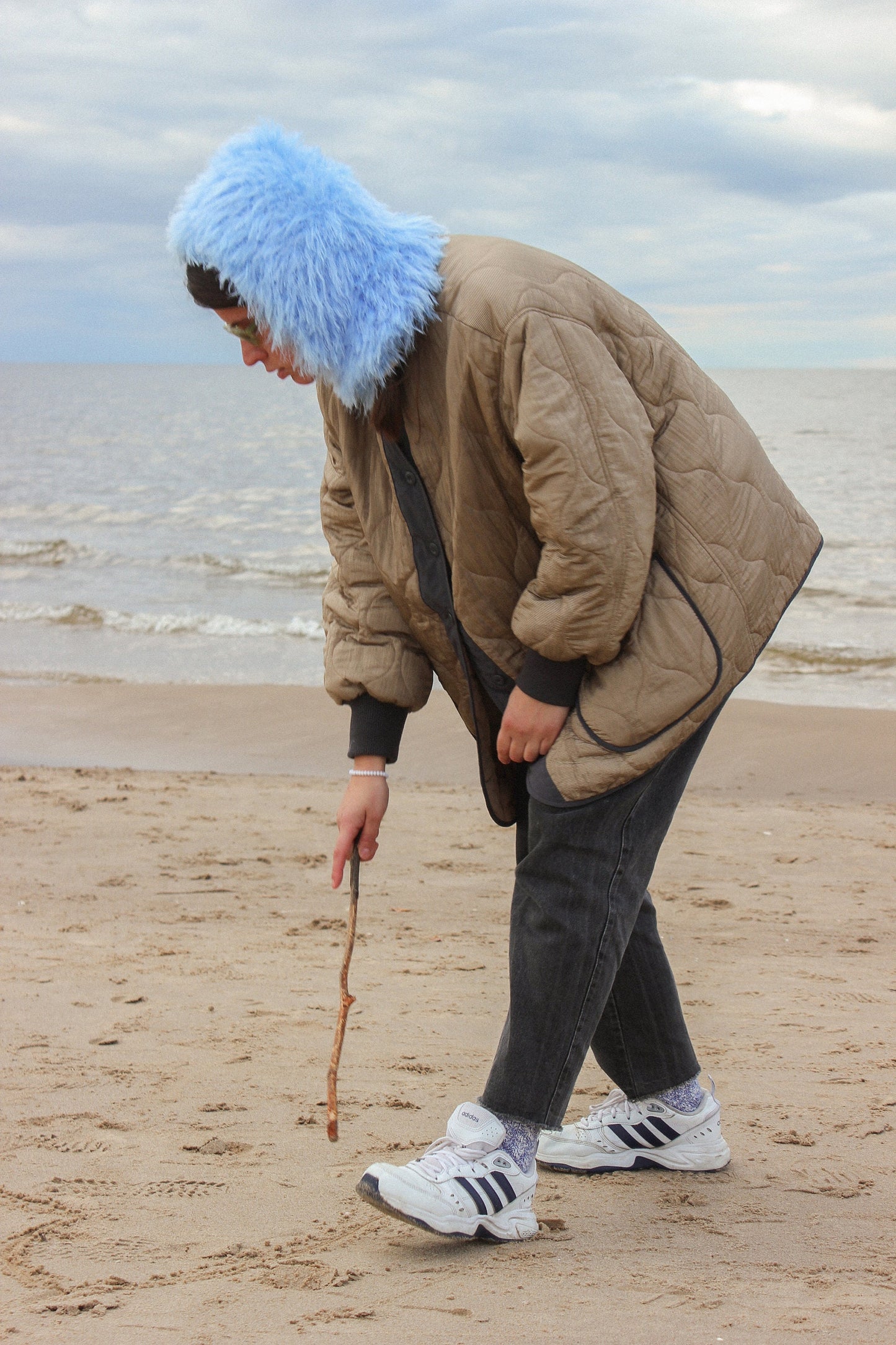 Fuzzy Yeti Faux Fur balaclava hat in azure blue