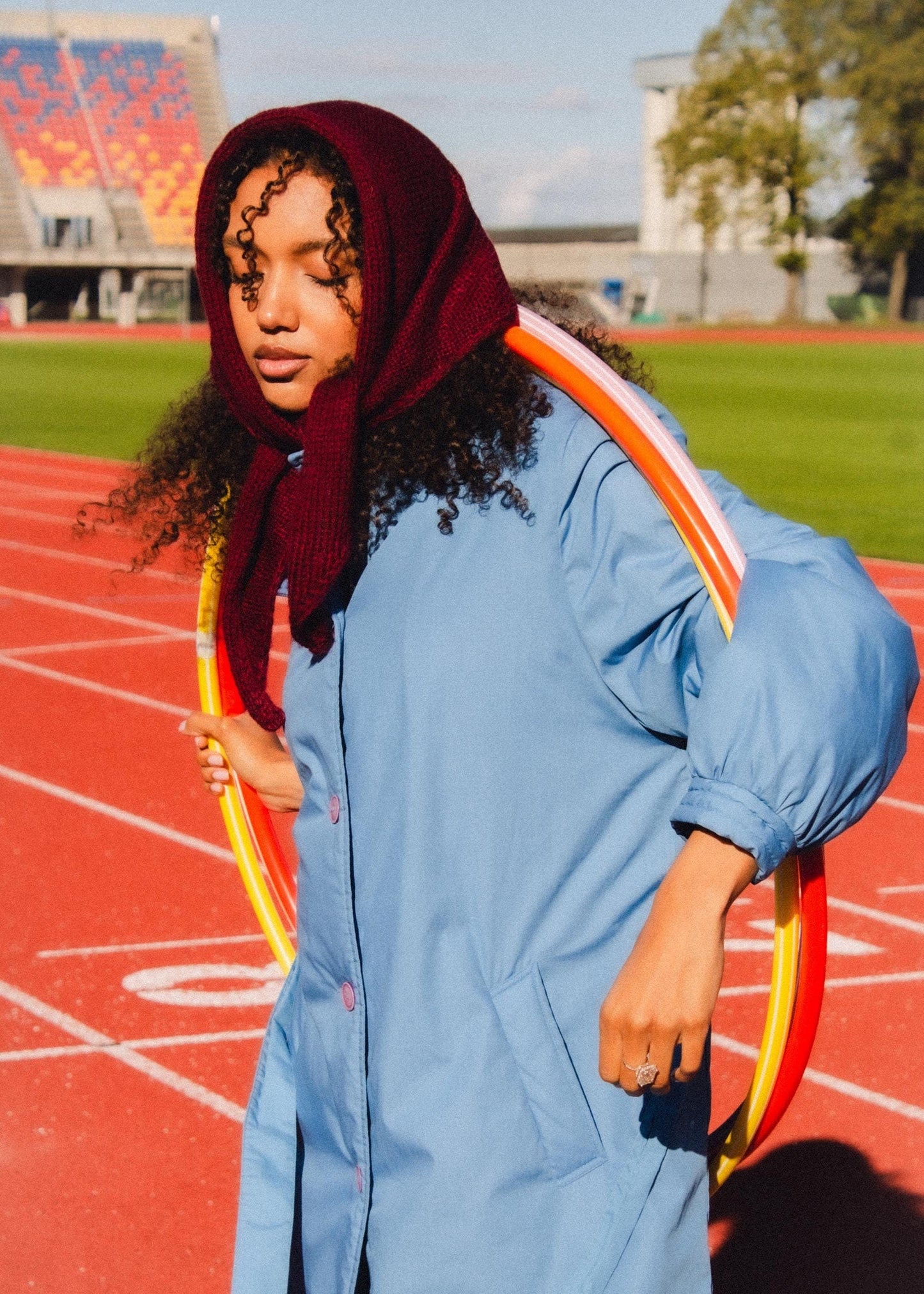 Hand - knitted Mohair Headscarf in Burgundy