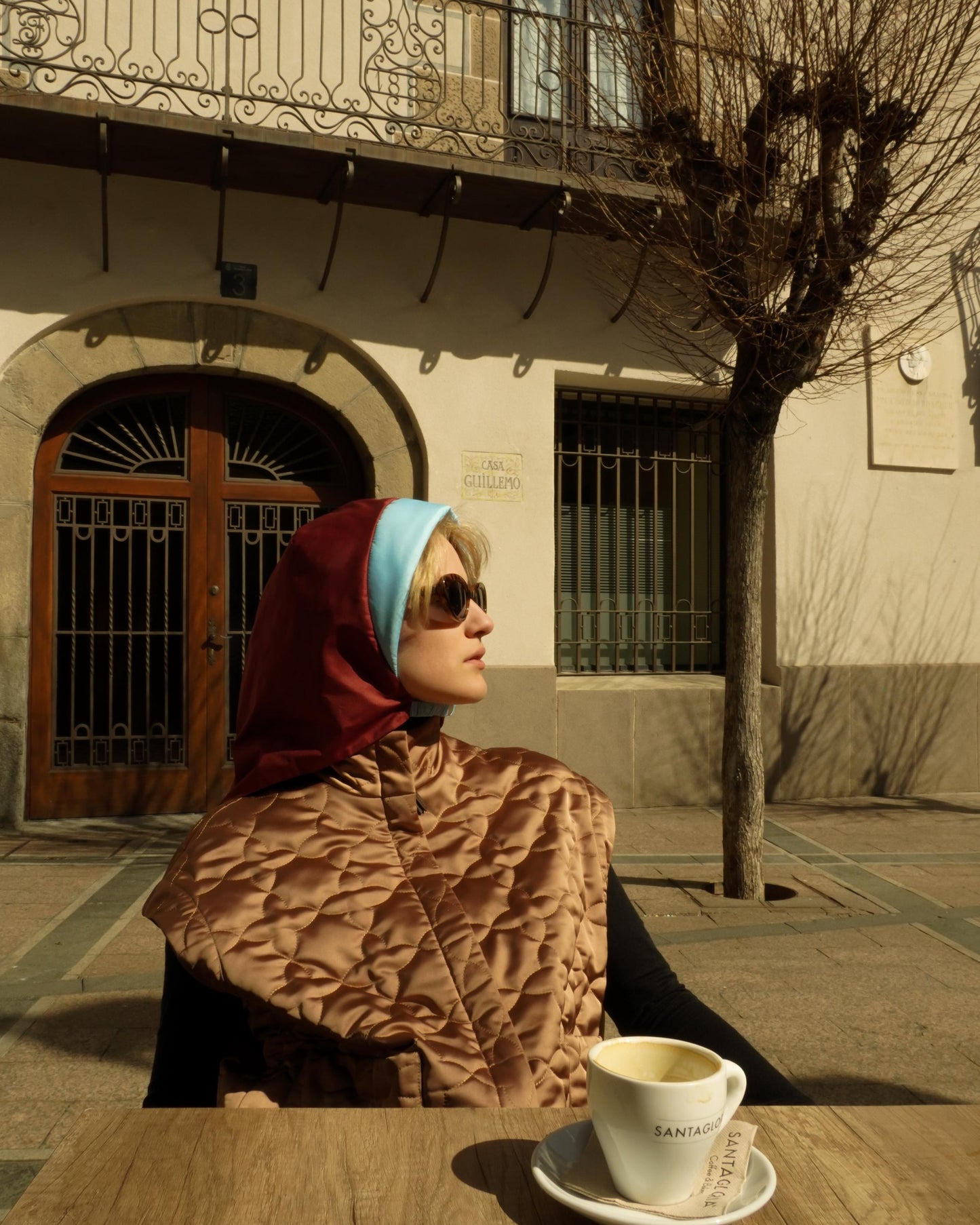 Rain Headscarf in Burgundy & Baby Blue