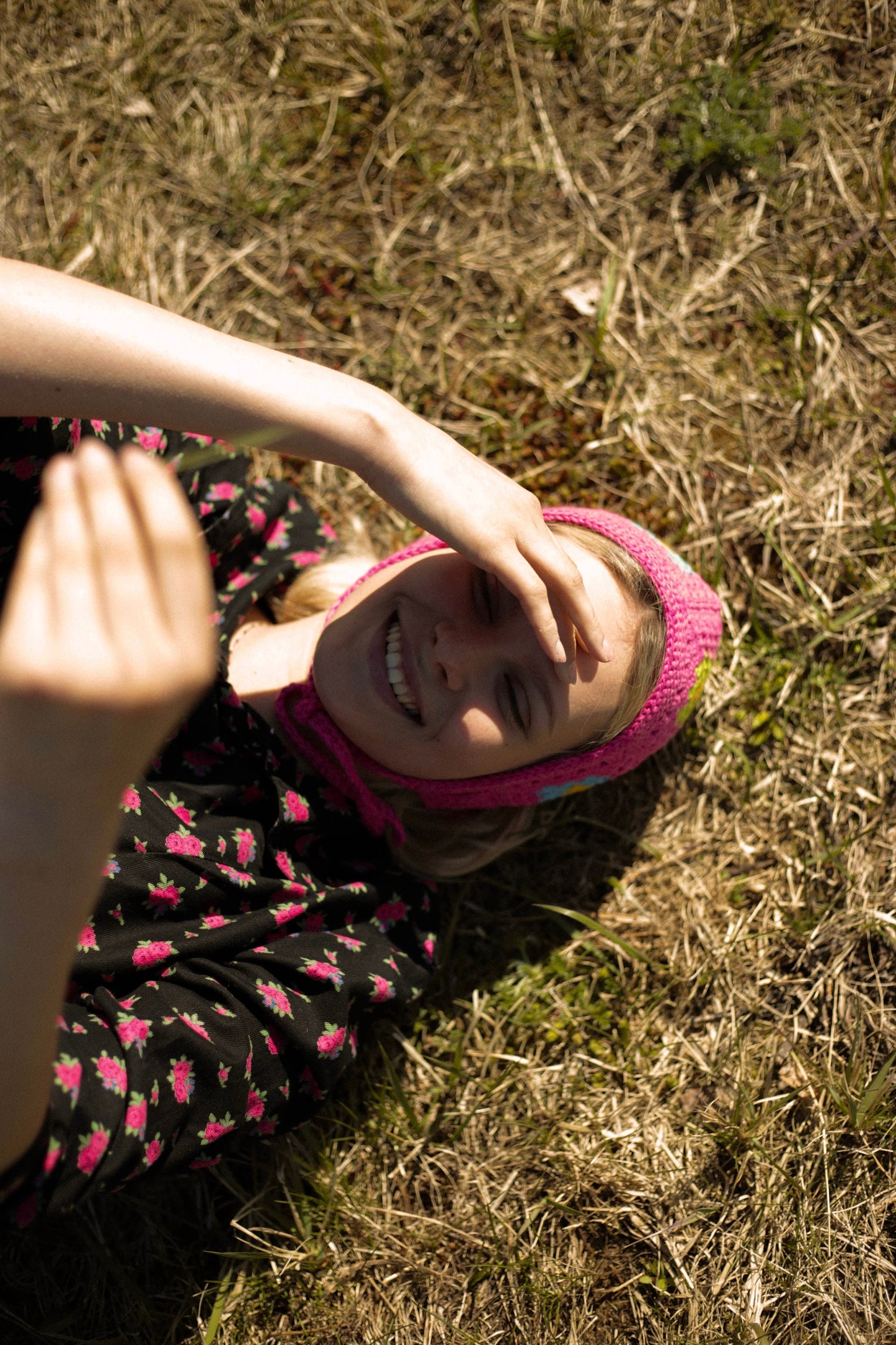 Patchwork Granny Square Adult Crochet Bow Tie Bonnet in Pink