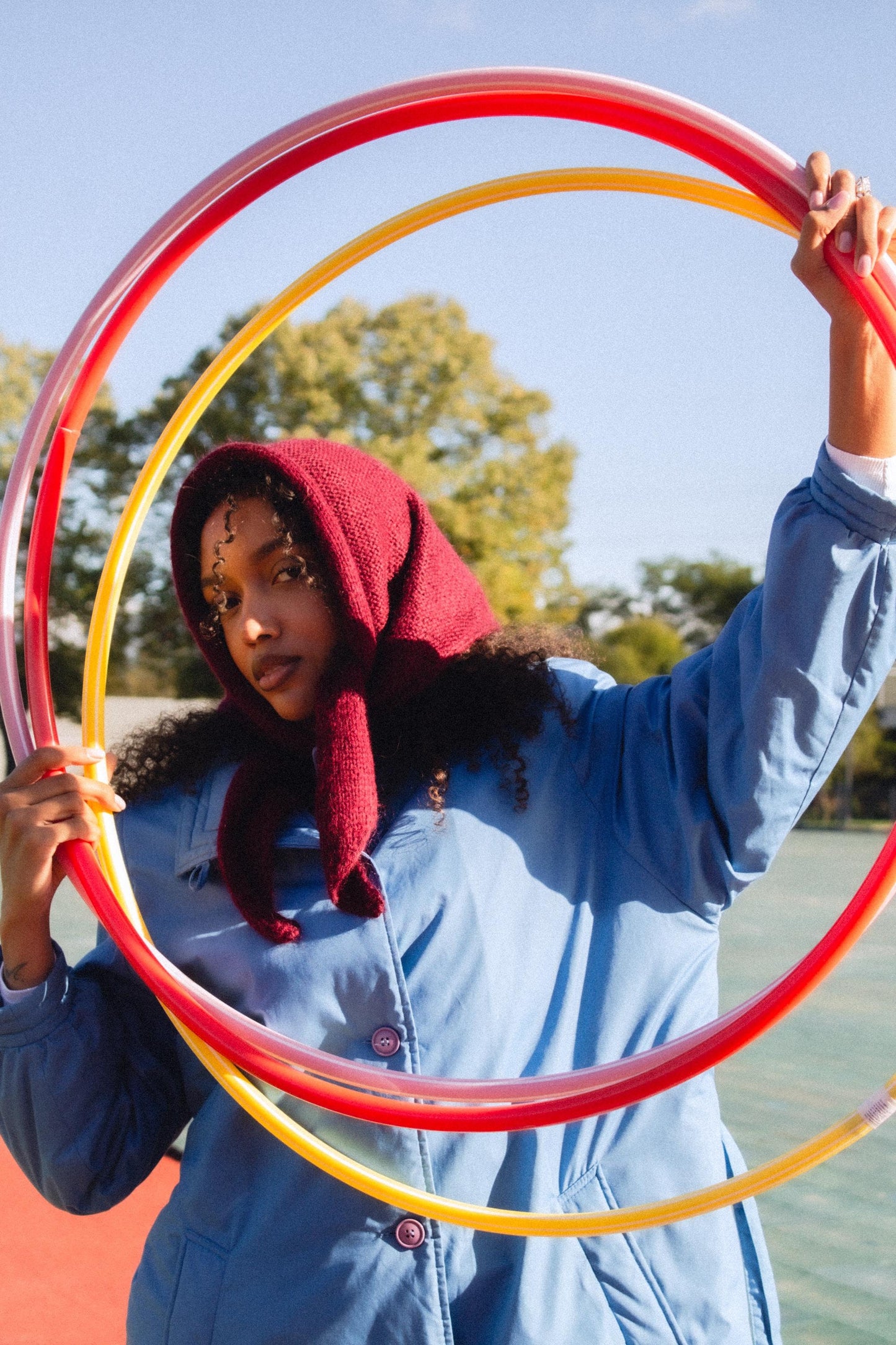 Hand - knitted Mohair Headscarf in Burgundy