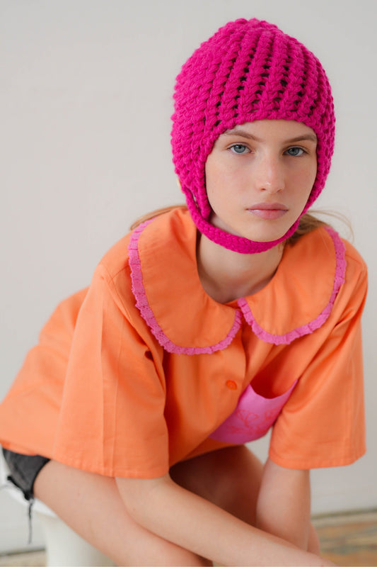 Aviator Bonnet Demi - season Hat in Hot Pink