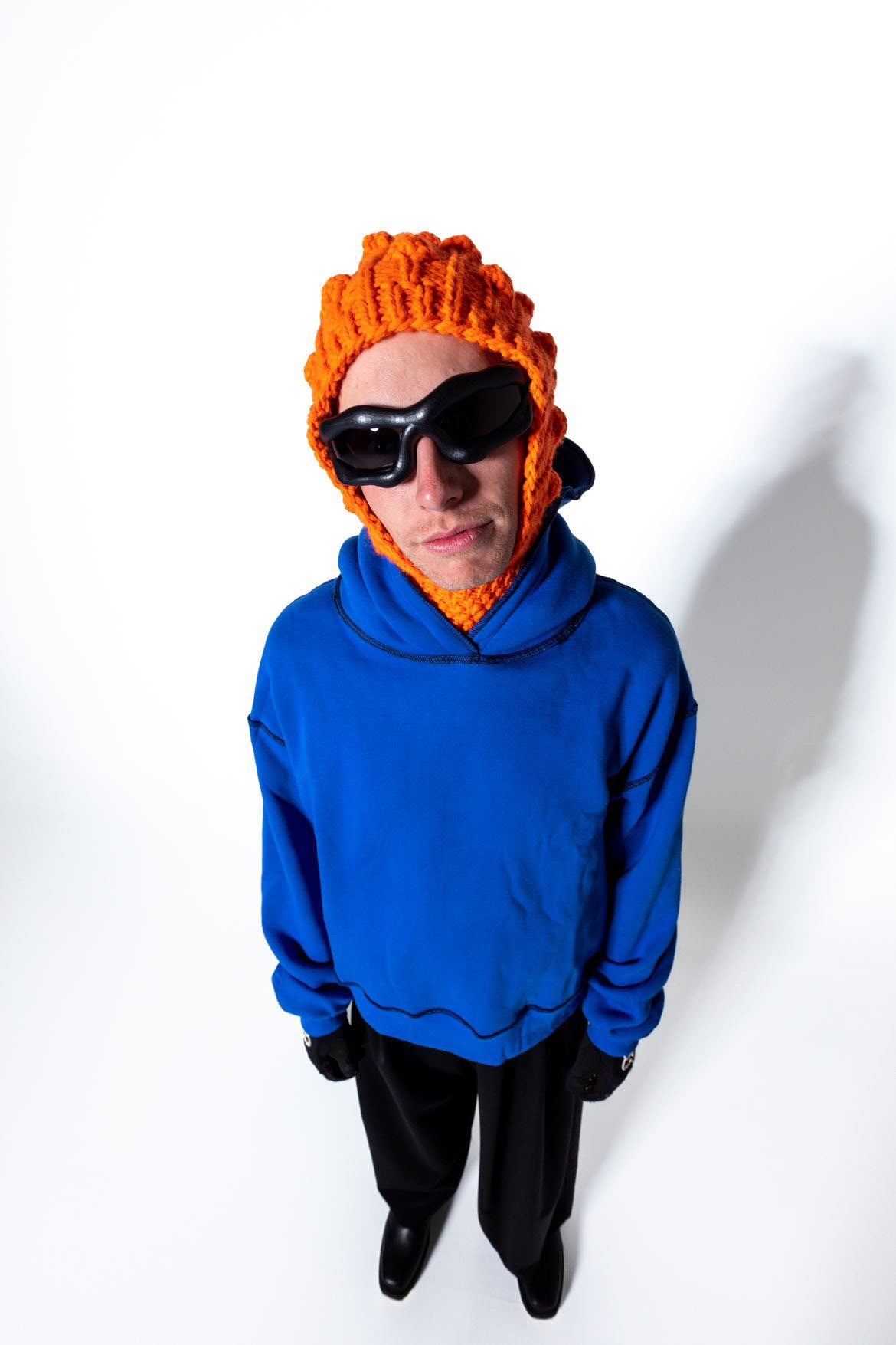 Balaclava Mandarin Brains with dimensional tuck knitting technique