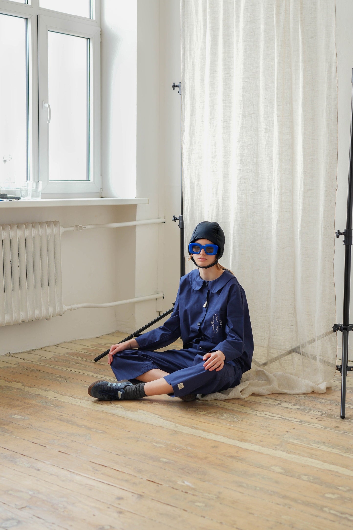 Pillow Puffer Quilted Aviator Helmet Cap Bonnet on a button in Black