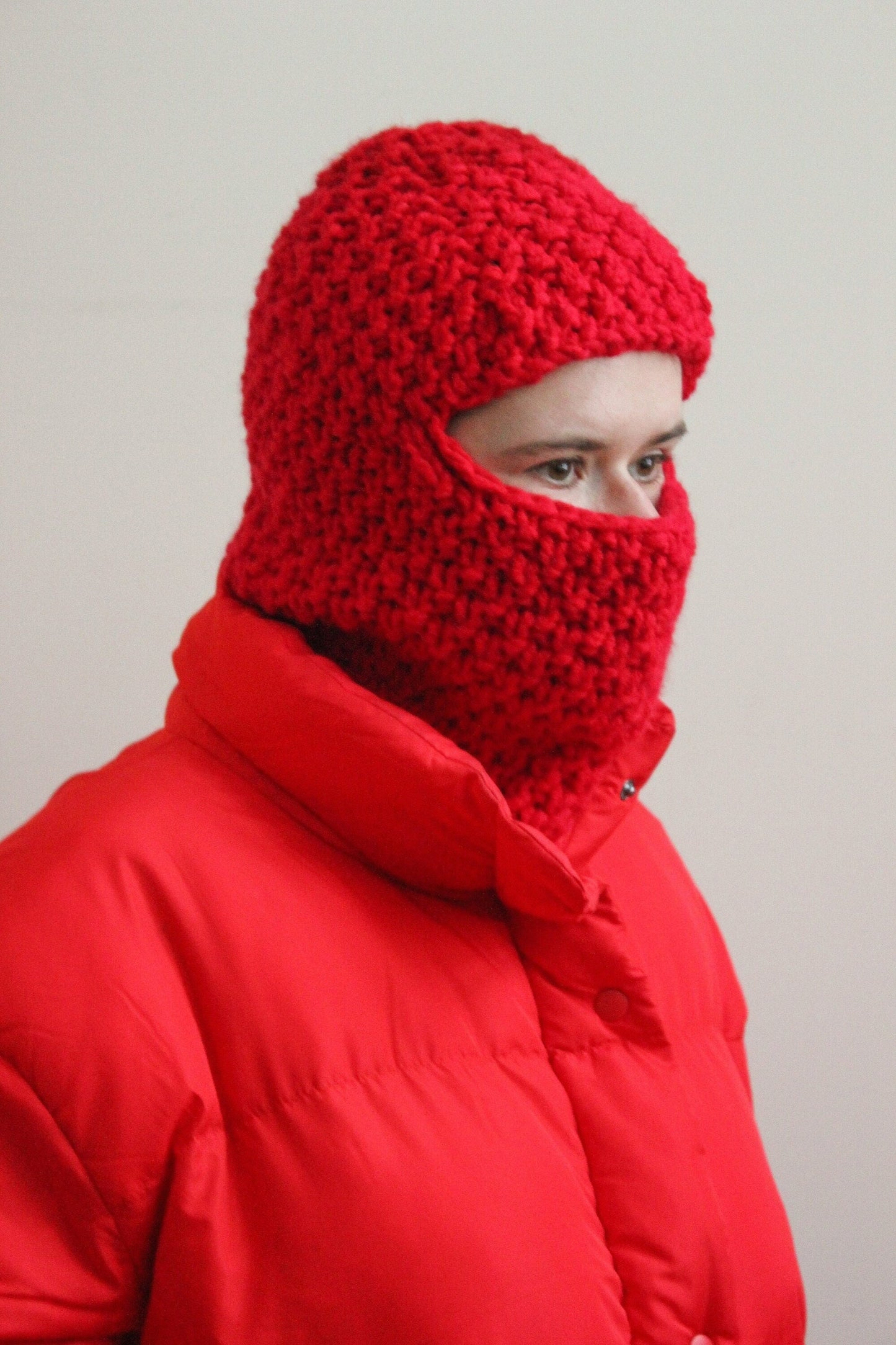 Hand knitted Chunky balaclava ski mask in scarlet red